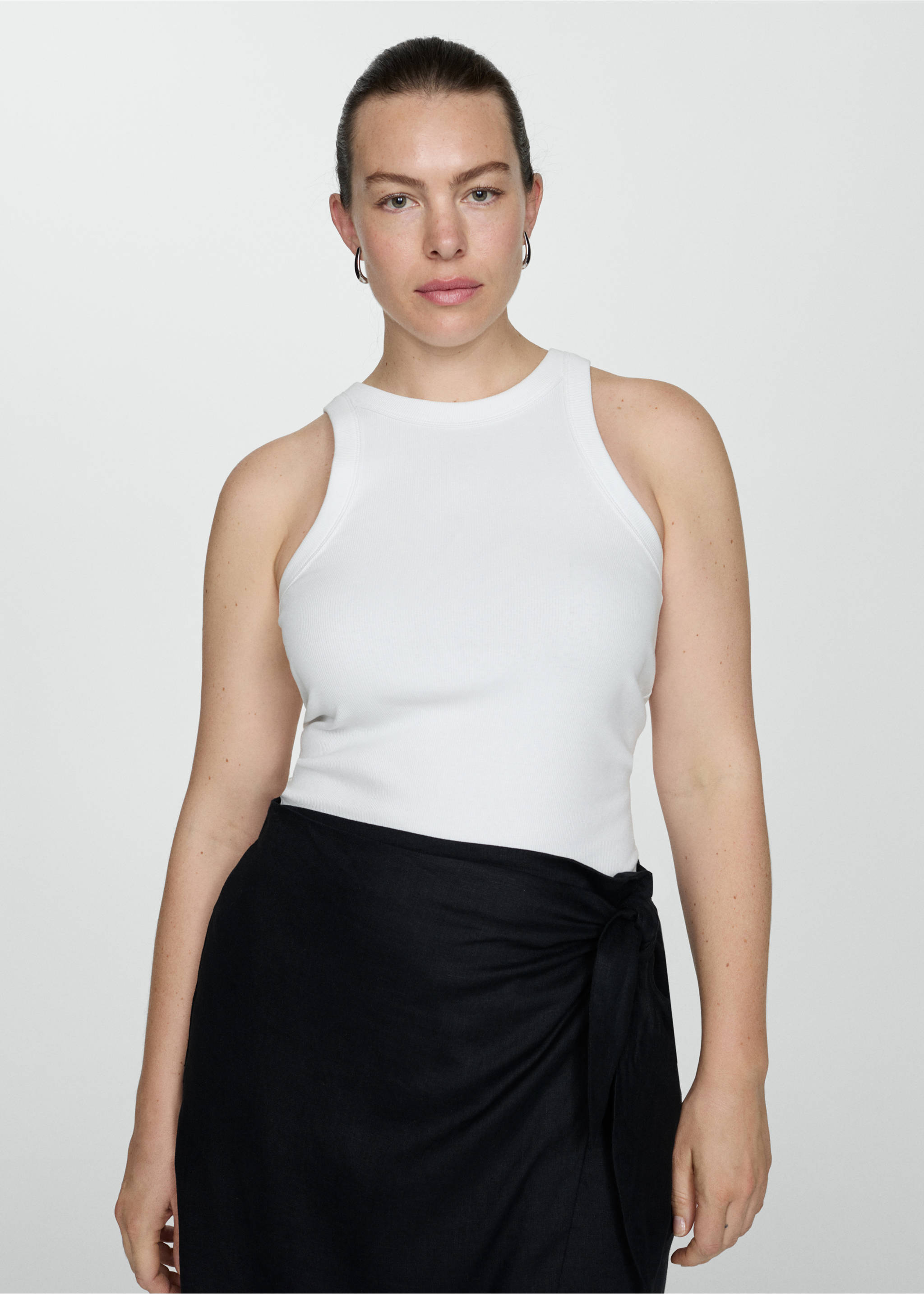 Ribbed cotton-blend top - Details of the article 5, White. Ref: 77080594-00.