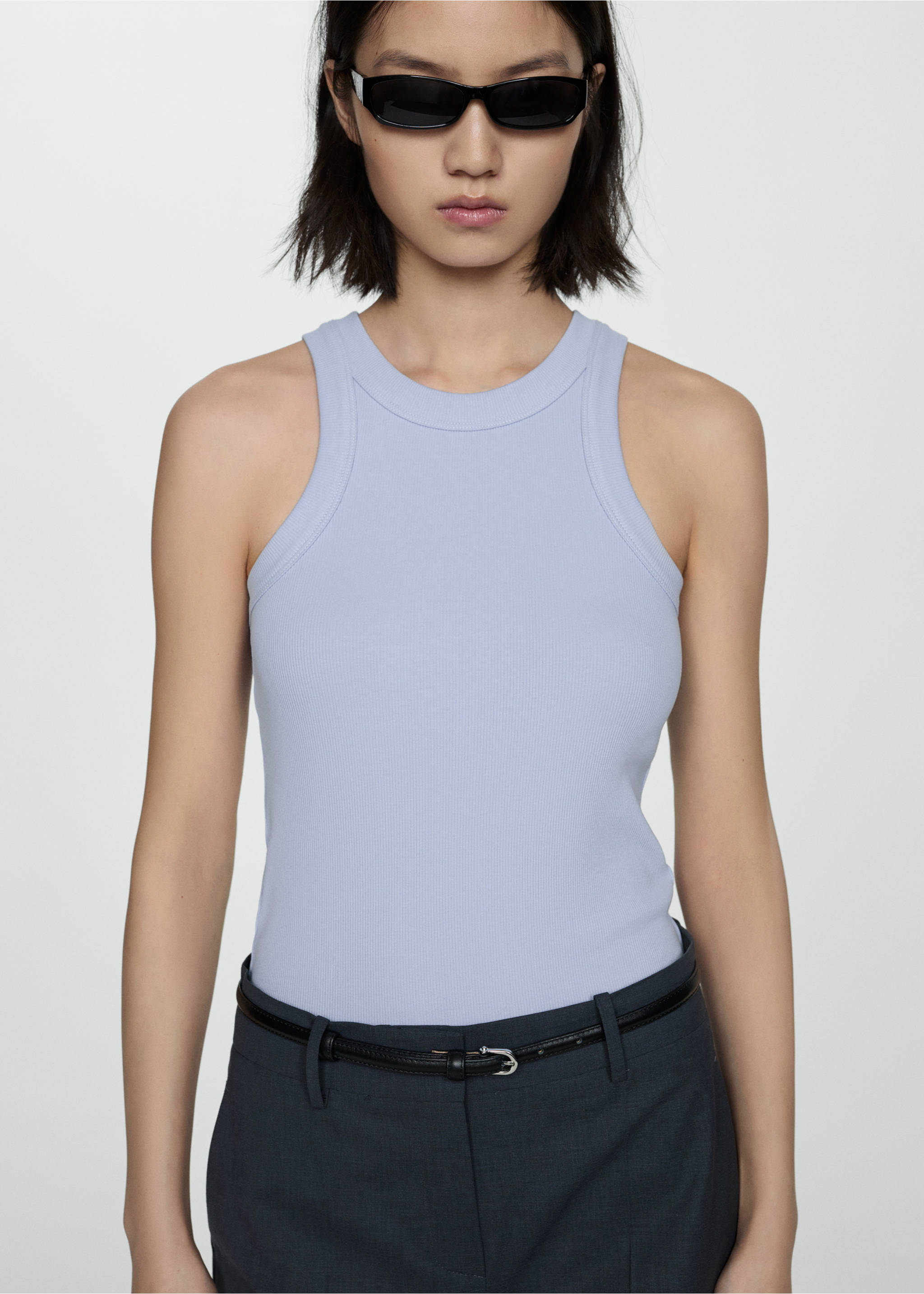 Ribbed cotton-blend top - Medium plane, Sky Blue. Ref: 77080594-00.