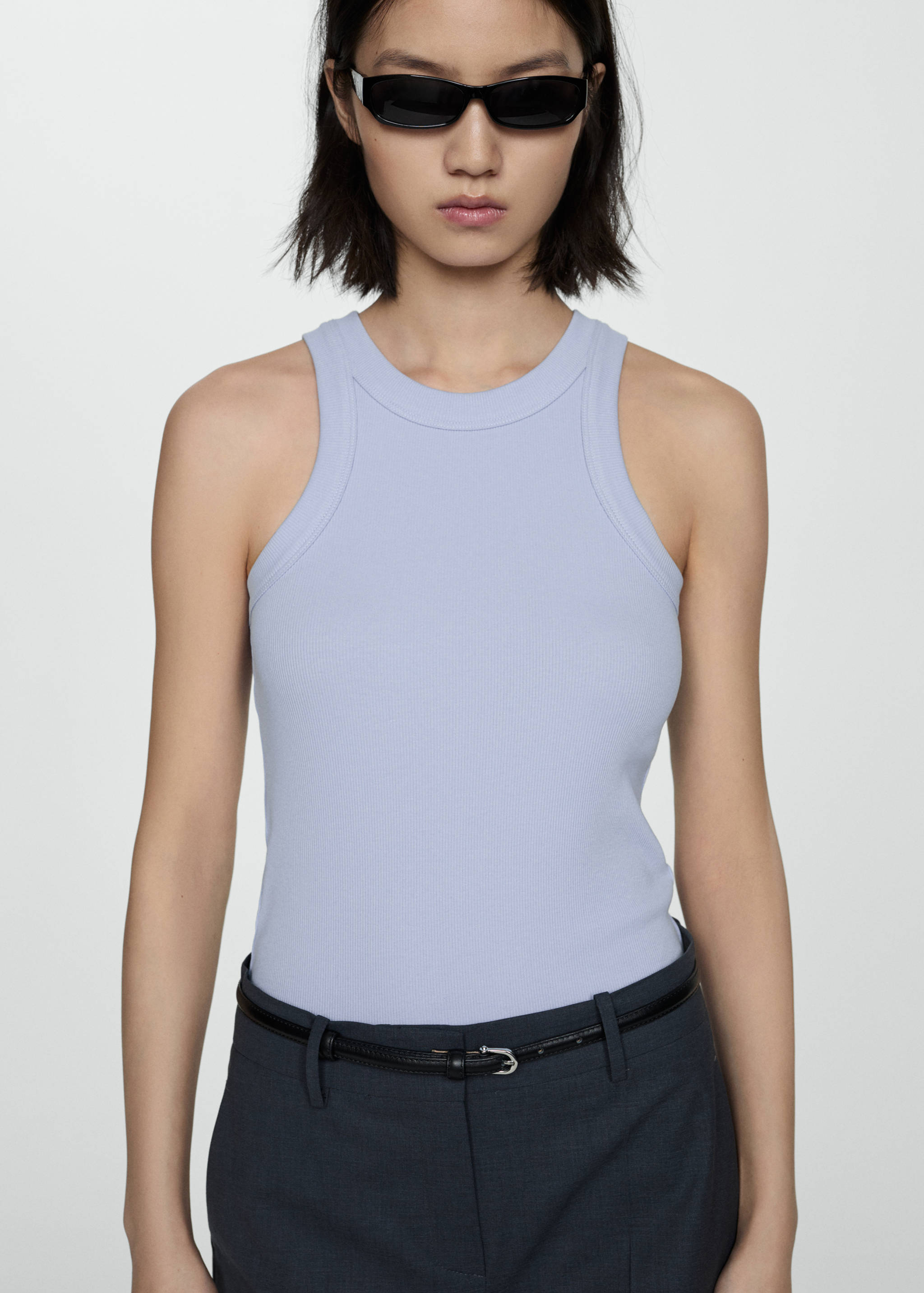 Ribbed cotton-blend top - Medium plane