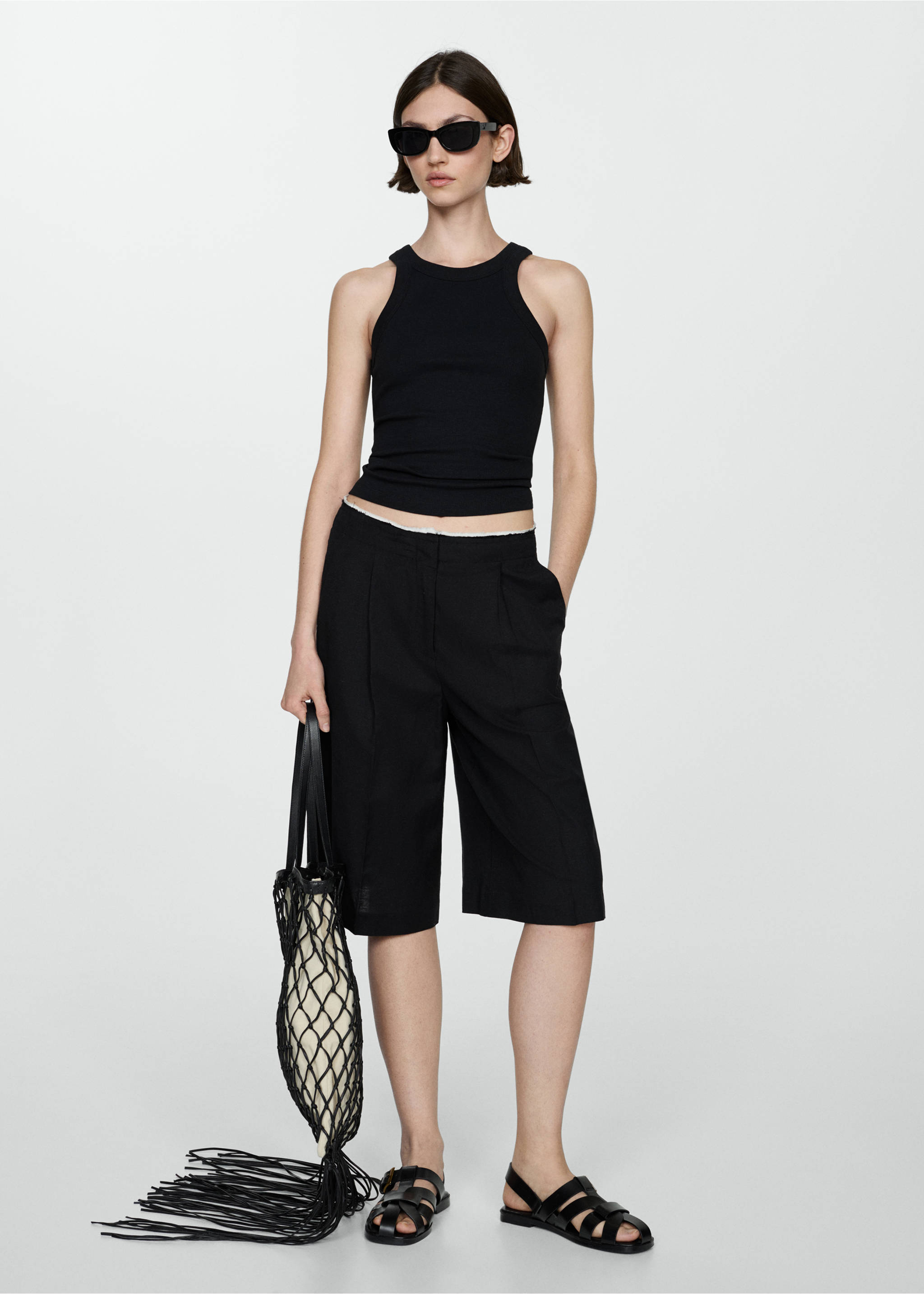 Ribbed cotton-blend top - General plane, Black. Ref: 77080594-00.