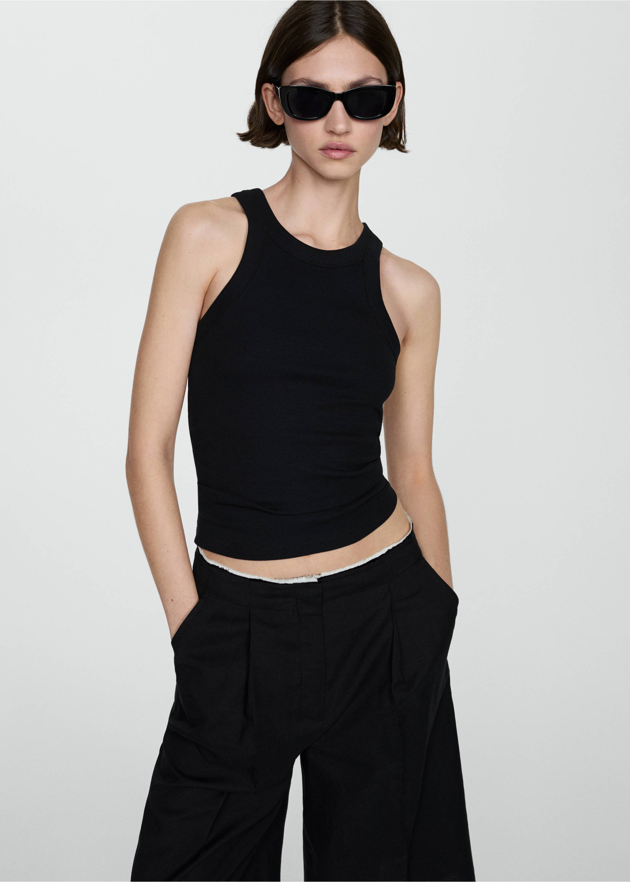 Ribbed cotton-blend top - Medium plane, Black. Ref: 77080594-00.