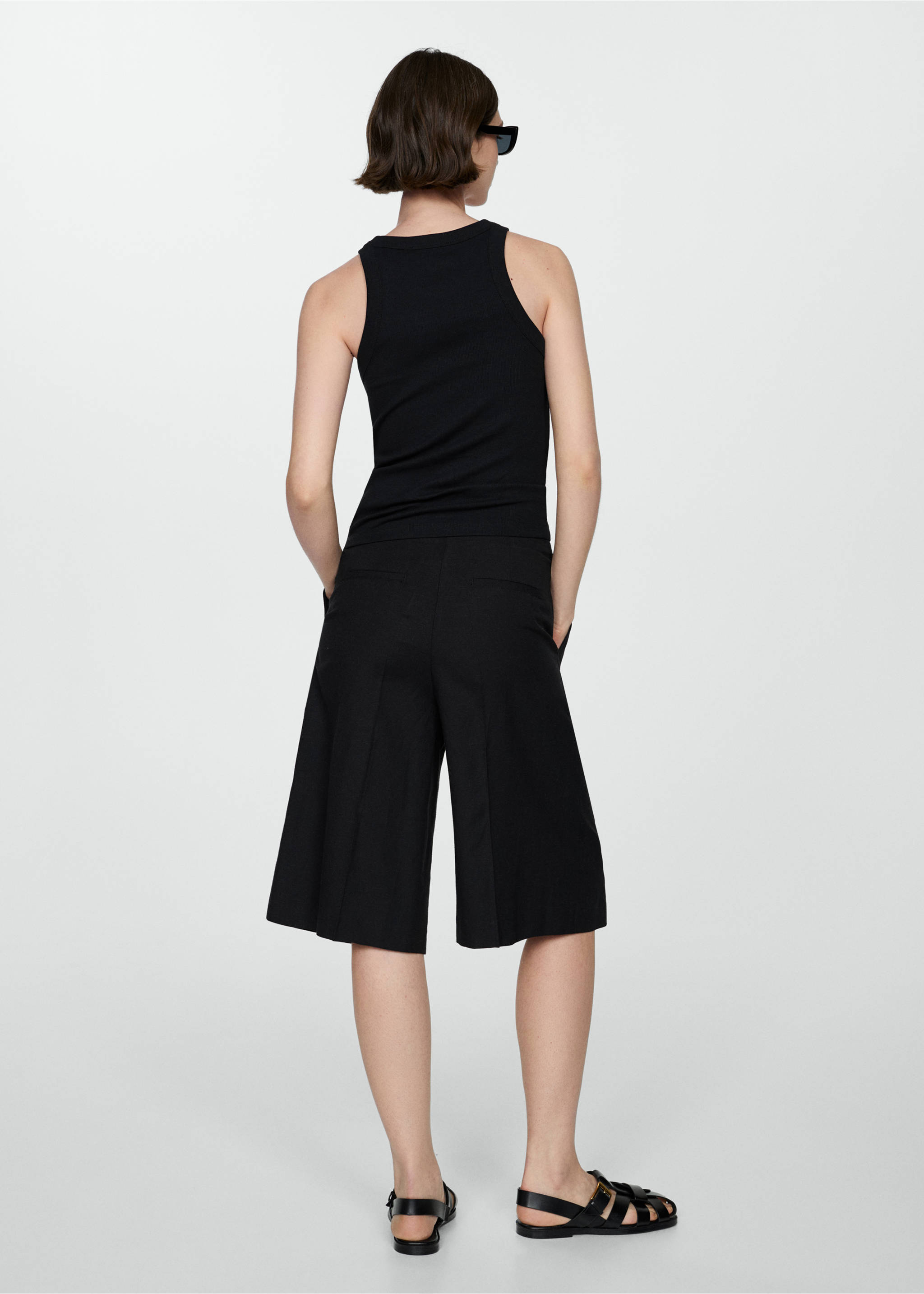 Ribbed cotton-blend top - Reverse of the article, Black. Ref: 77080594-00.