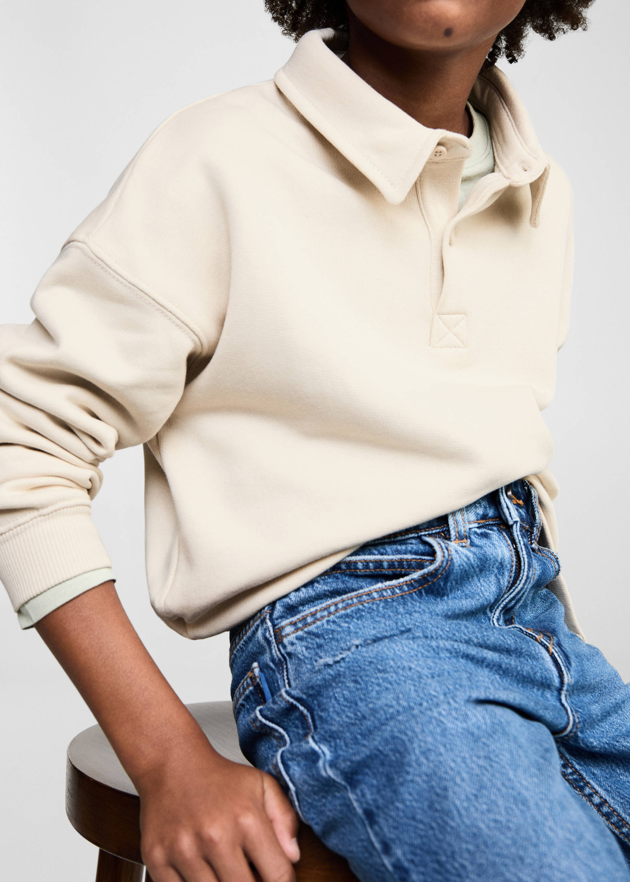 Polo coton à manches longues - Plan moyen