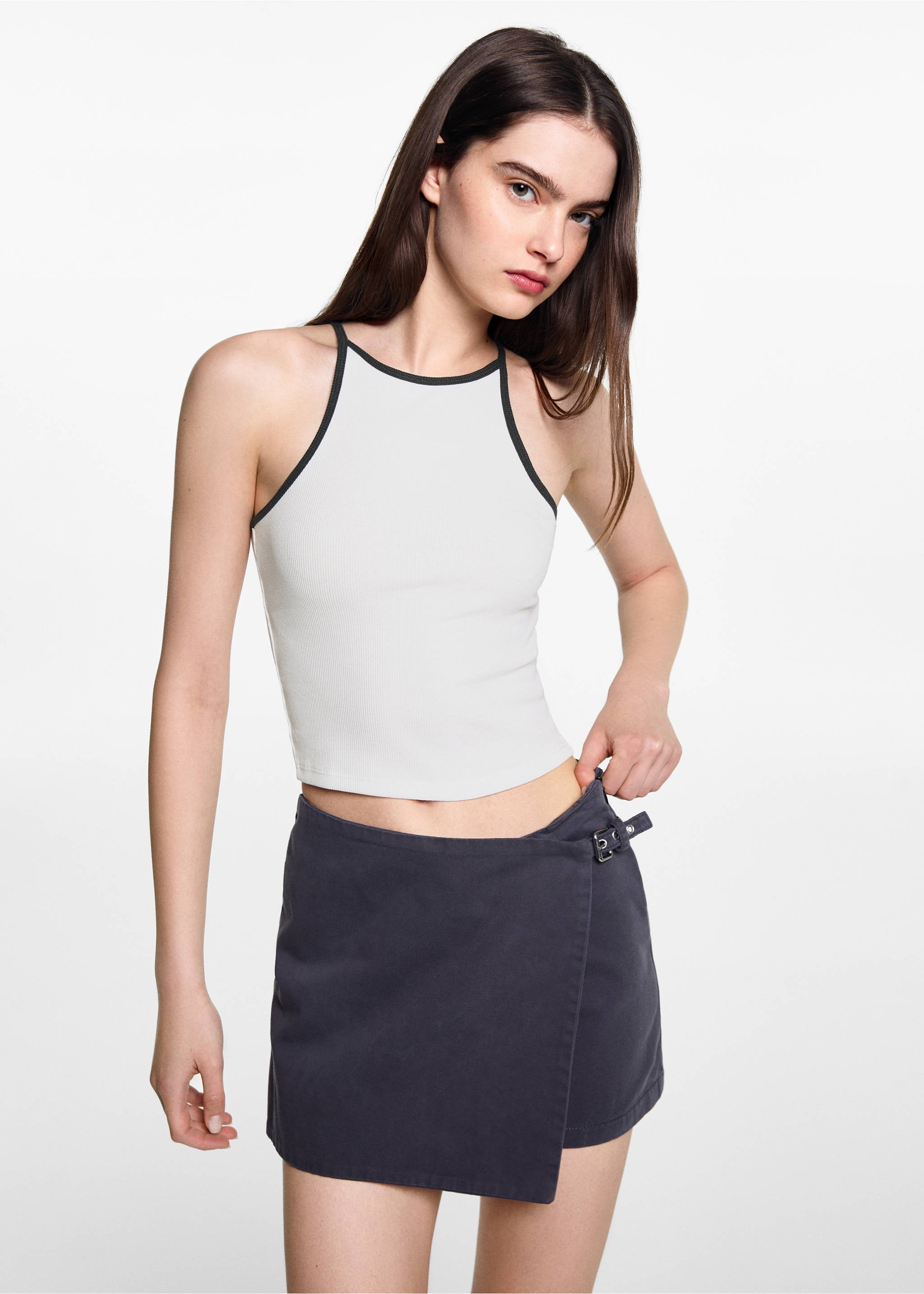 Trägershirt aus Baumwolle - Mittlere Ansicht, Cremeweiß. Ref: 77080614-00.