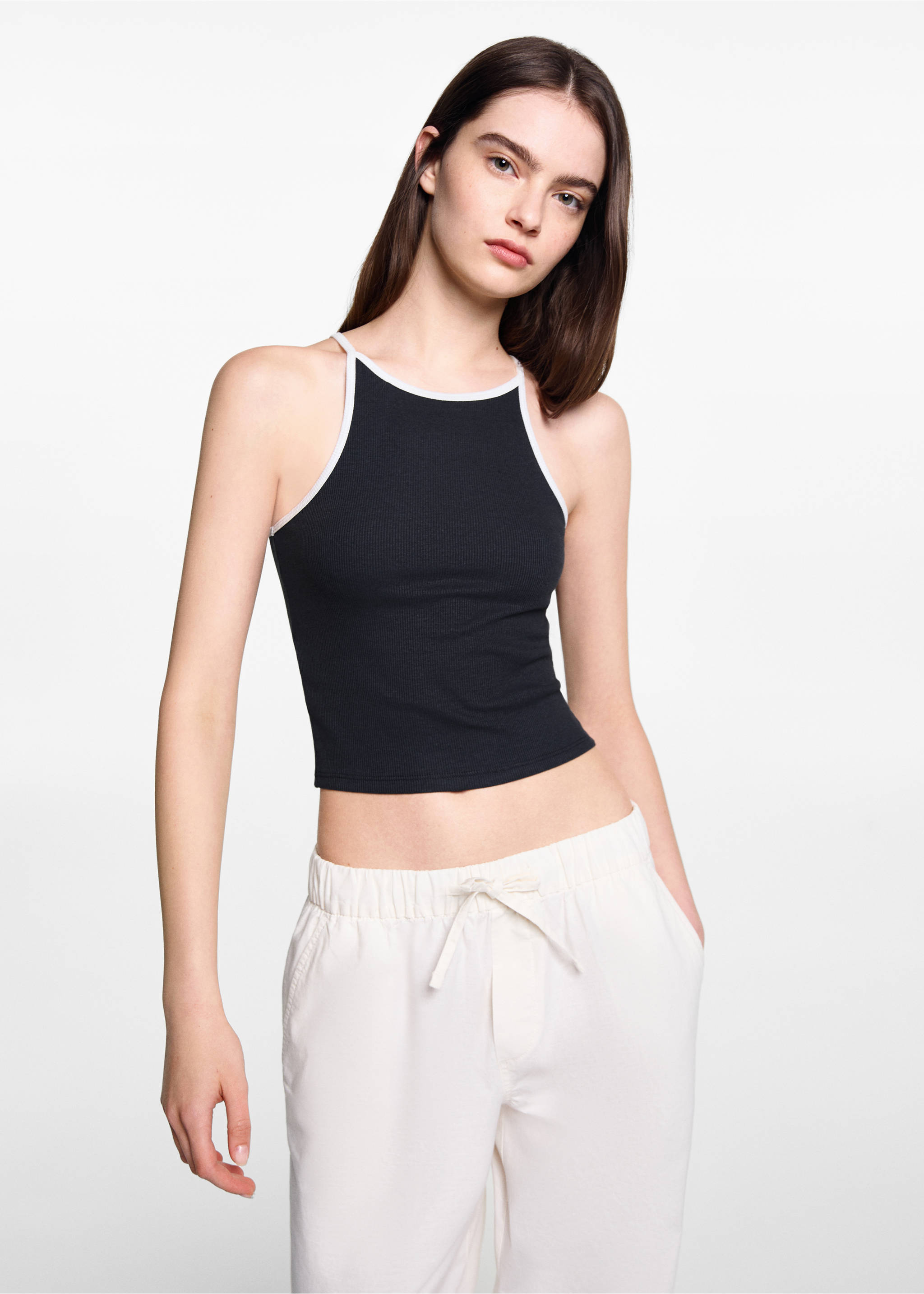 Strap cotton T-shirt - Medium plane, Charcoal. Ref: 77080614-00.