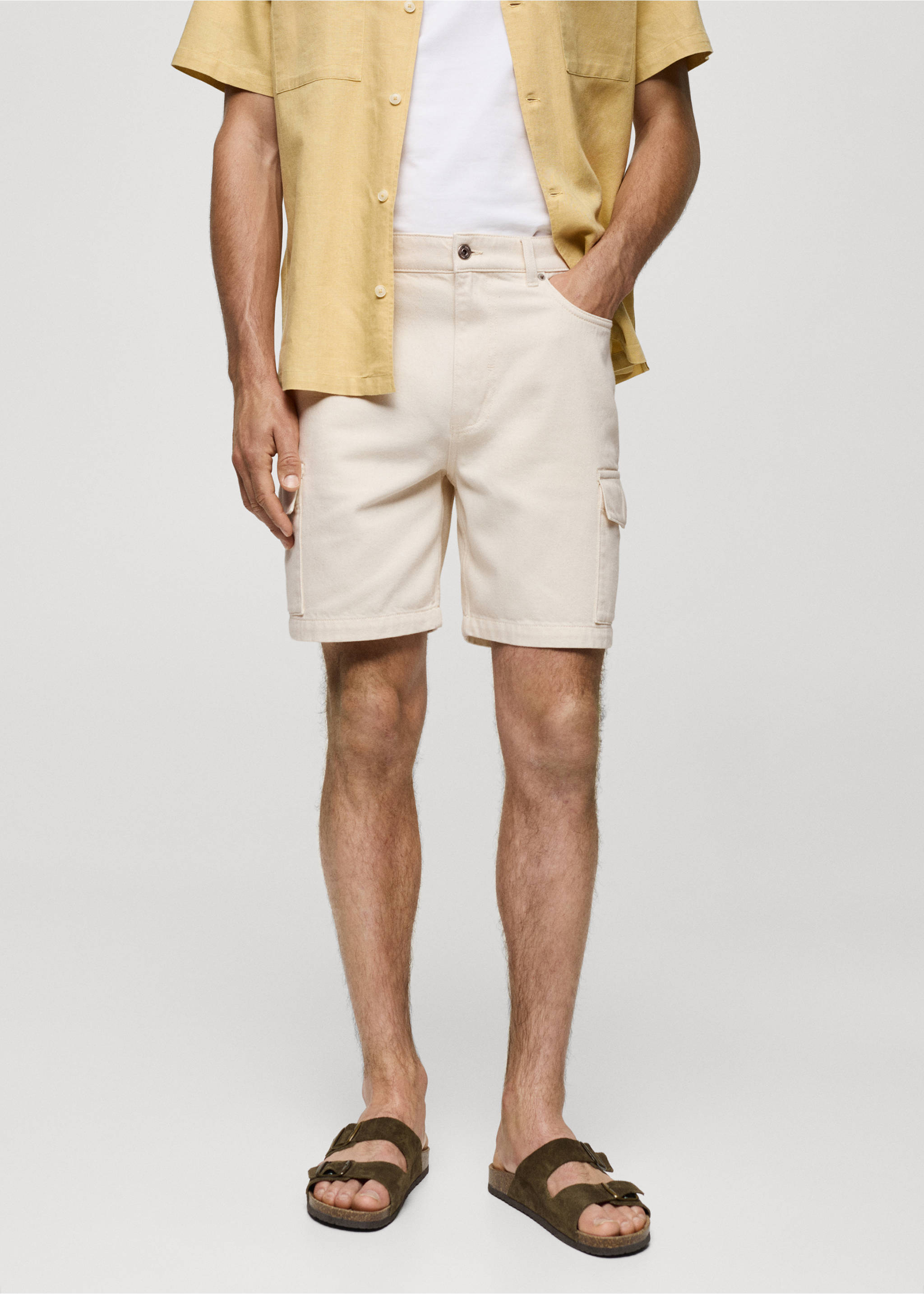 Denim cotton cargo shorts - Medium plane, Off White. Ref: 77080619-00.