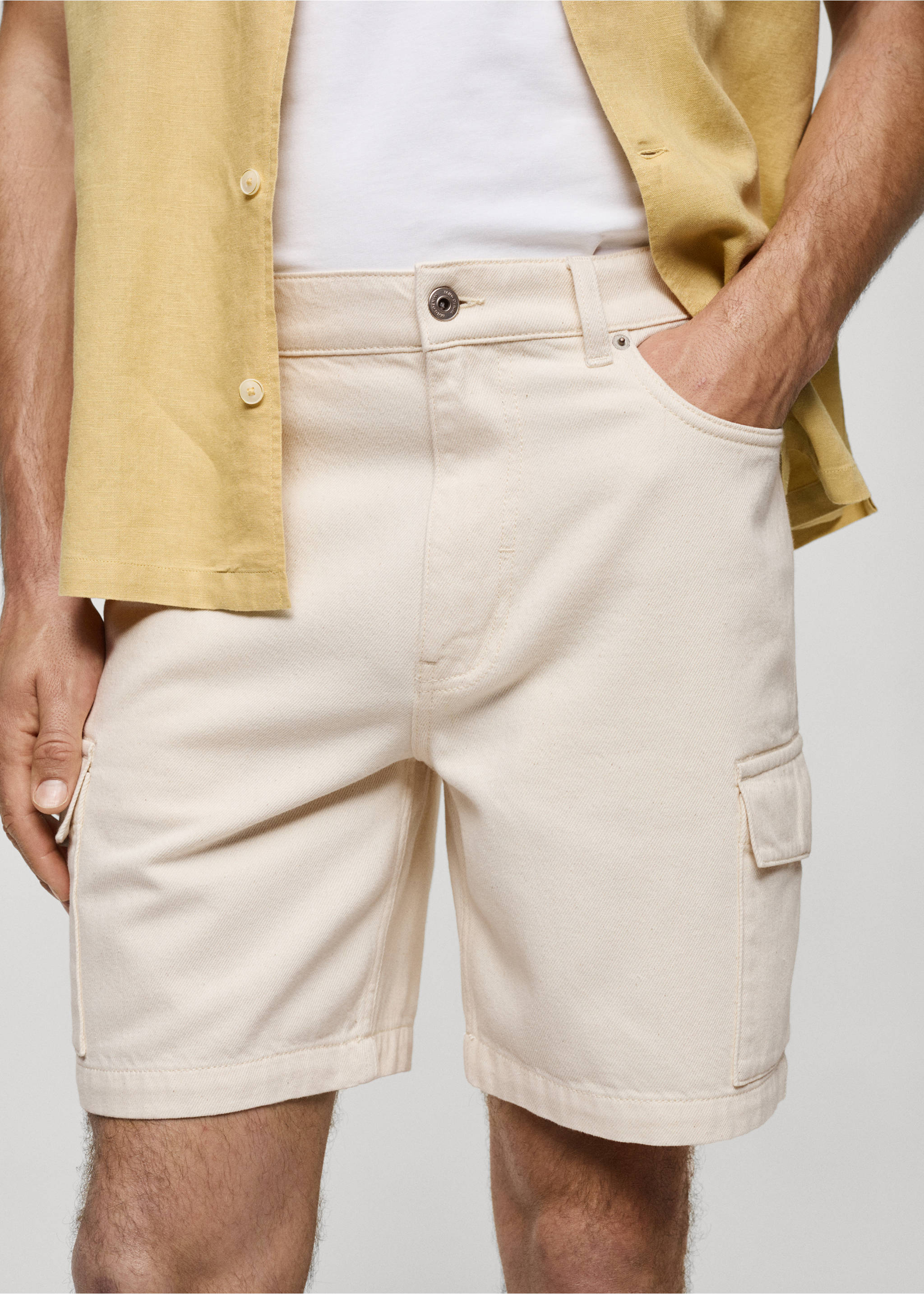 Denim cotton cargo shorts - Details of the article 1, Off White. Ref: 77080619-00.