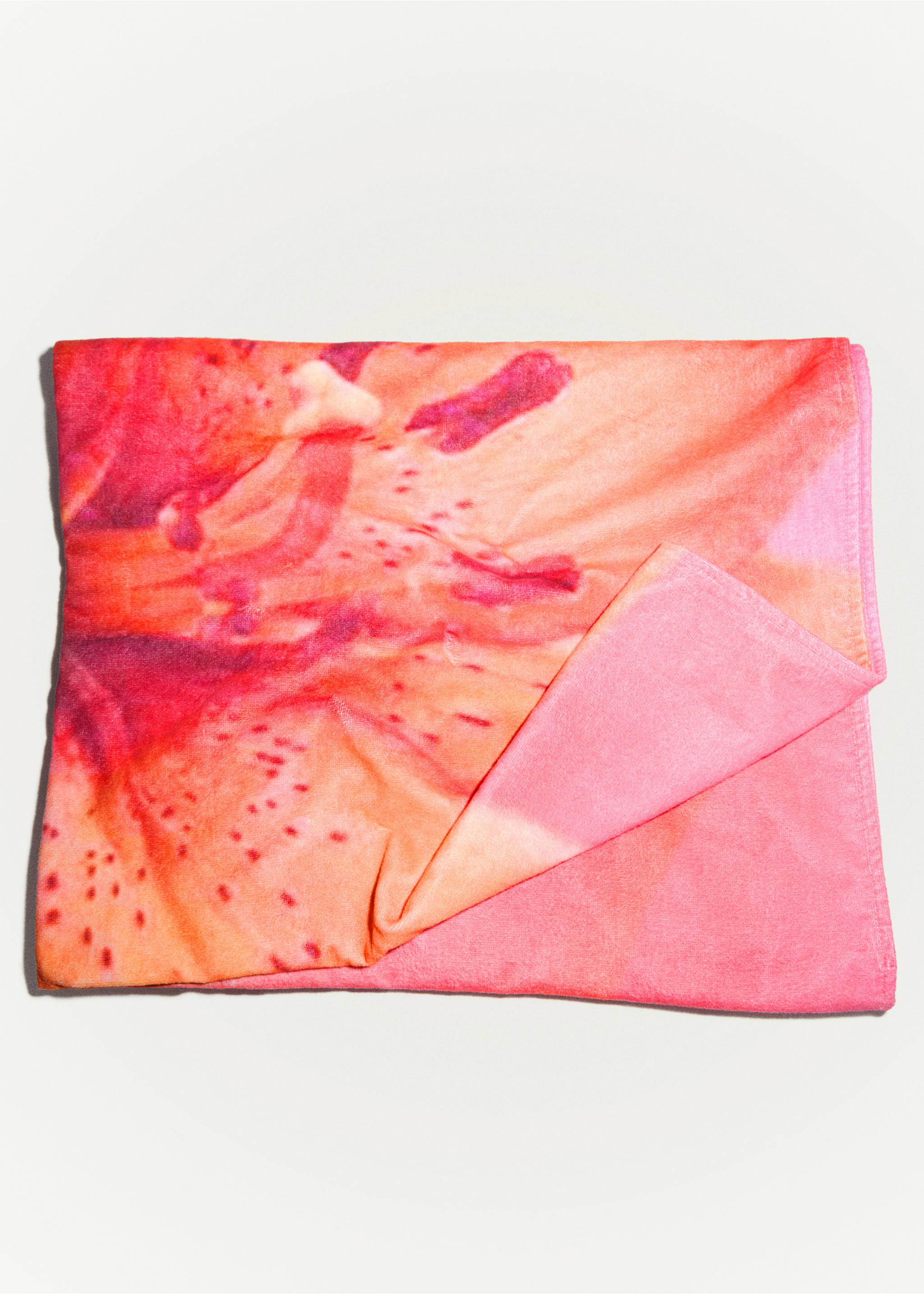 Cotton floral towel - Details of the article 6, Pink. Ref: 77080630-00.