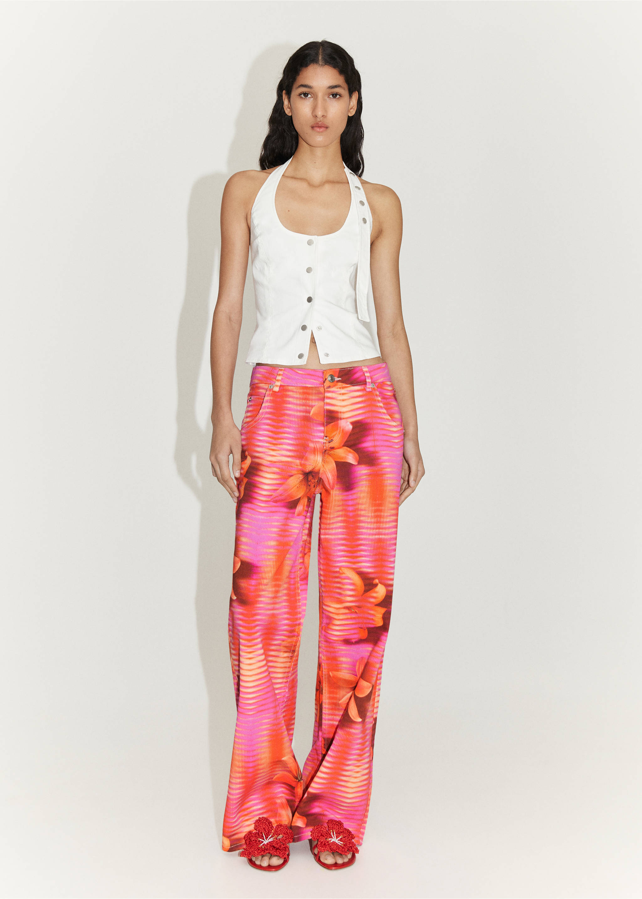 Printed wide leg jeans - General plane, Pink. Ref: 77080637-00.
