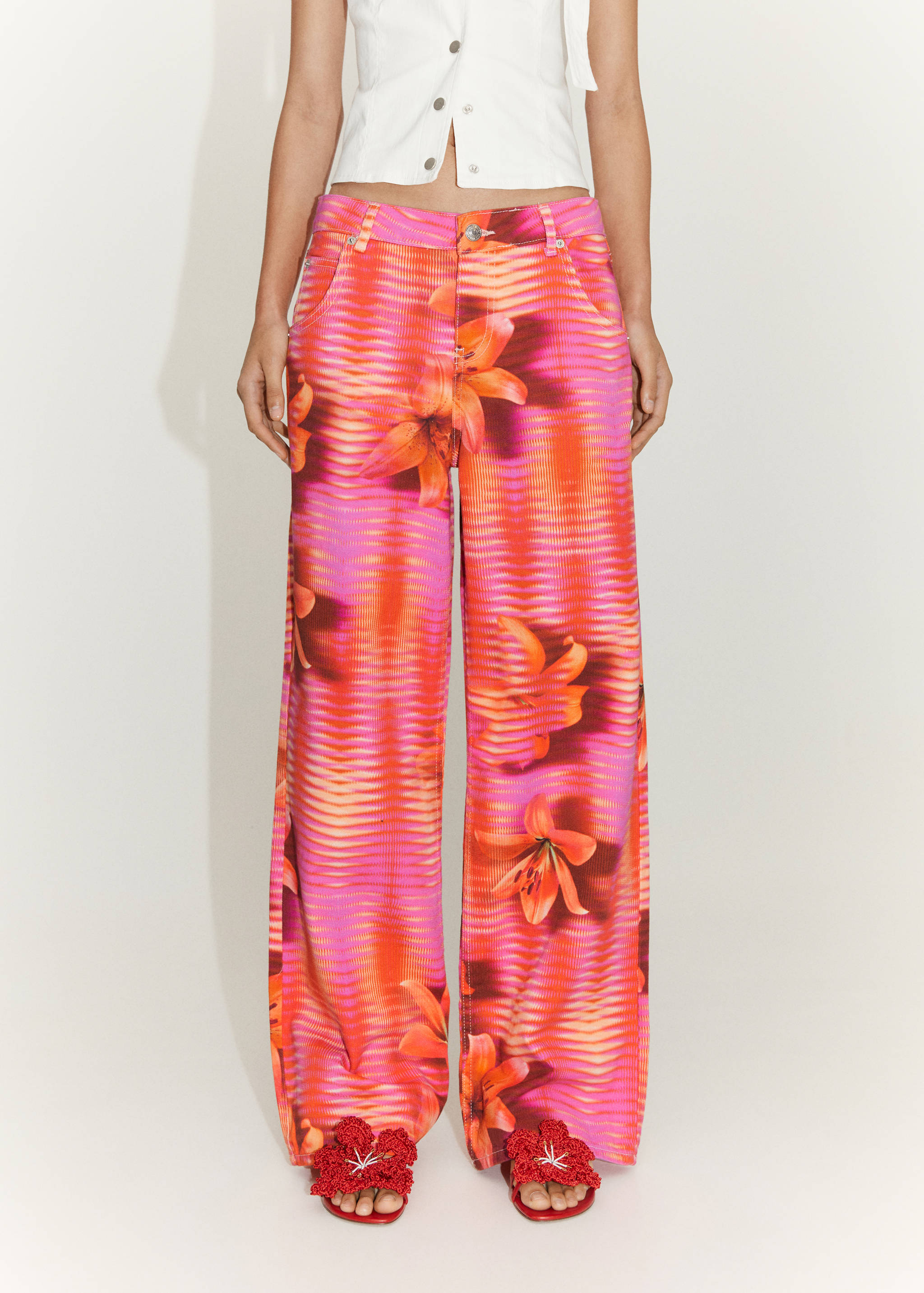Printed wide leg jeans - Medium plane