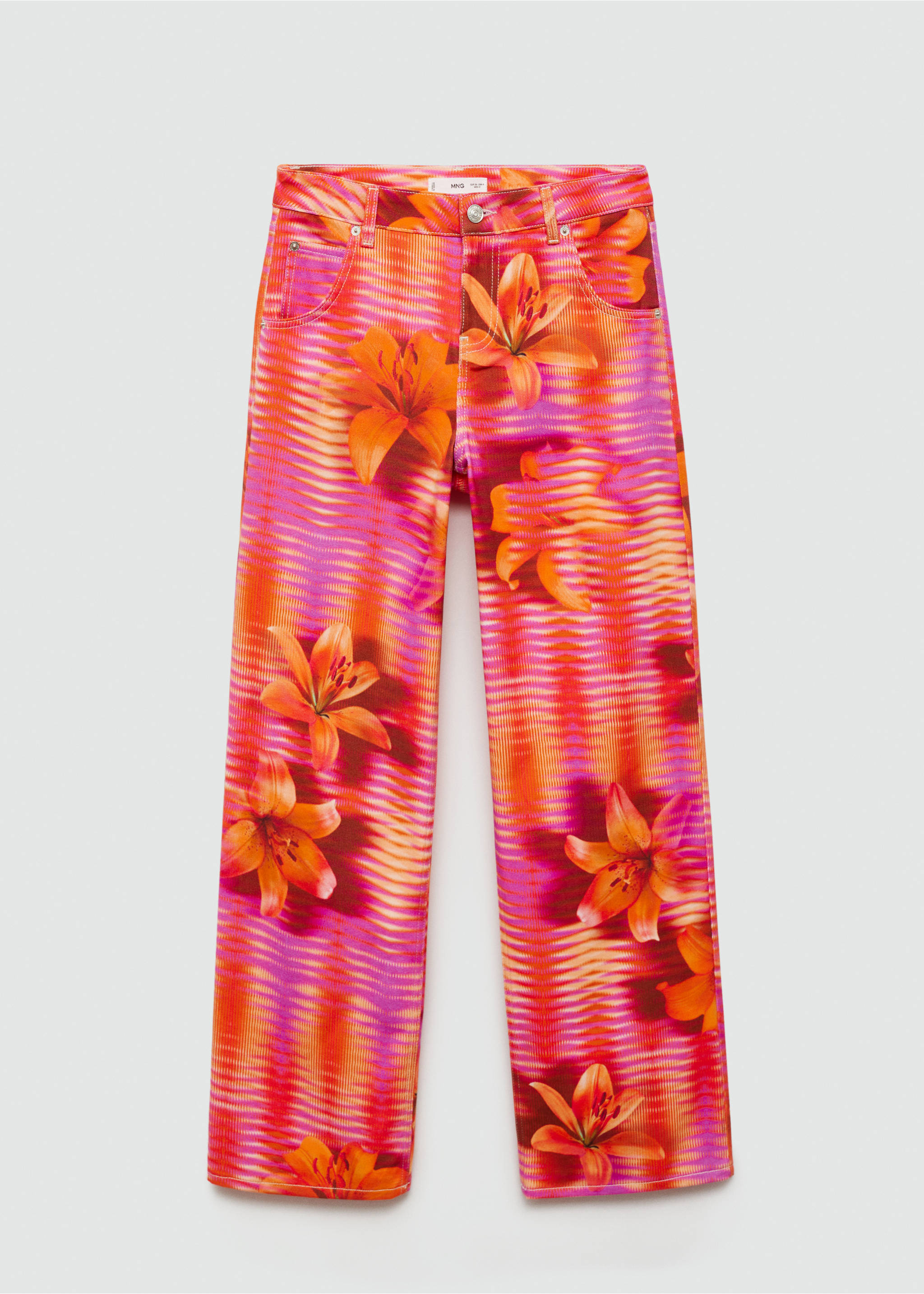 Printed wide leg jeans - Article without model, Pink. Ref: 77080637-00.