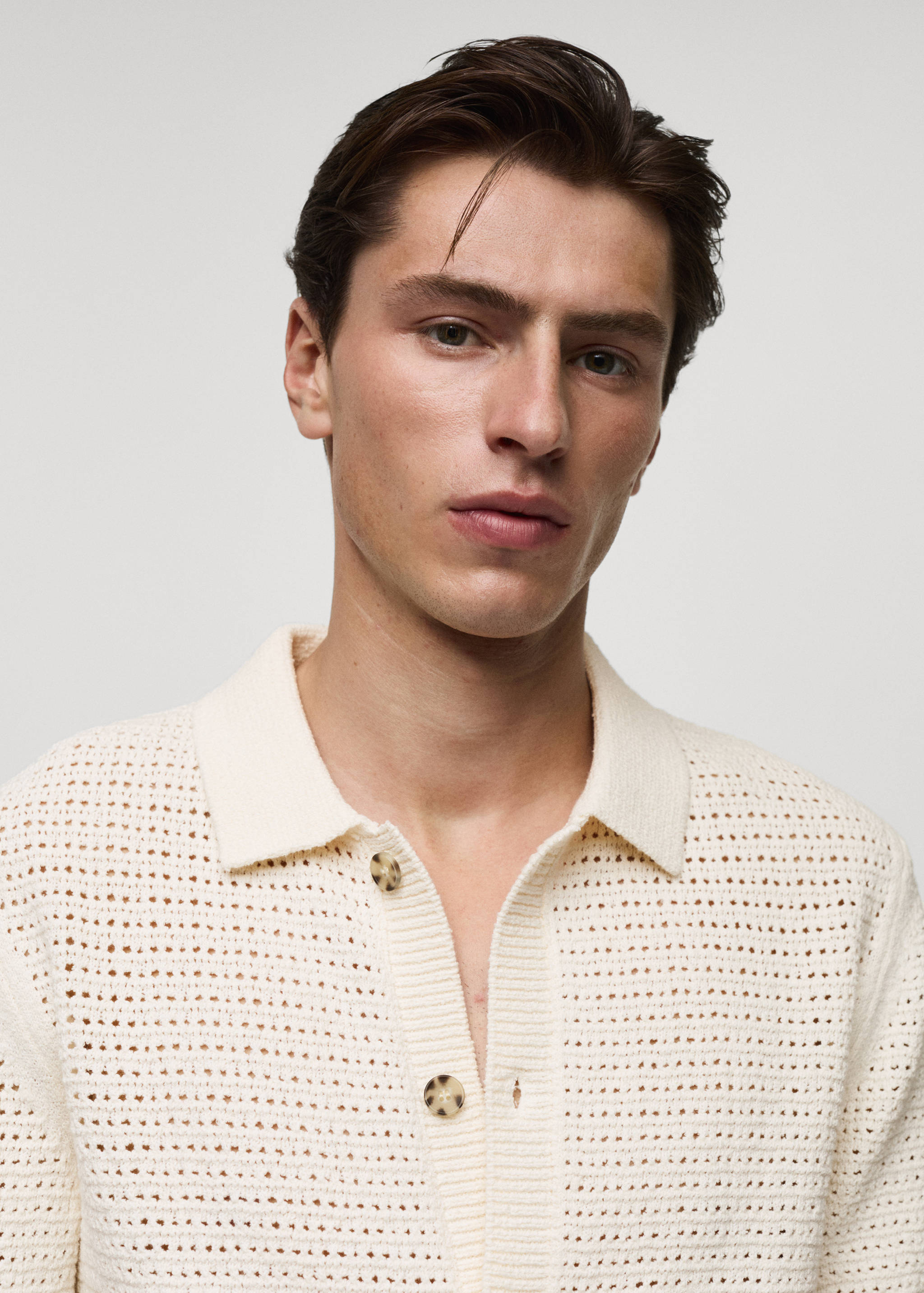Openwork knit polo with buttons - Details of the article 1