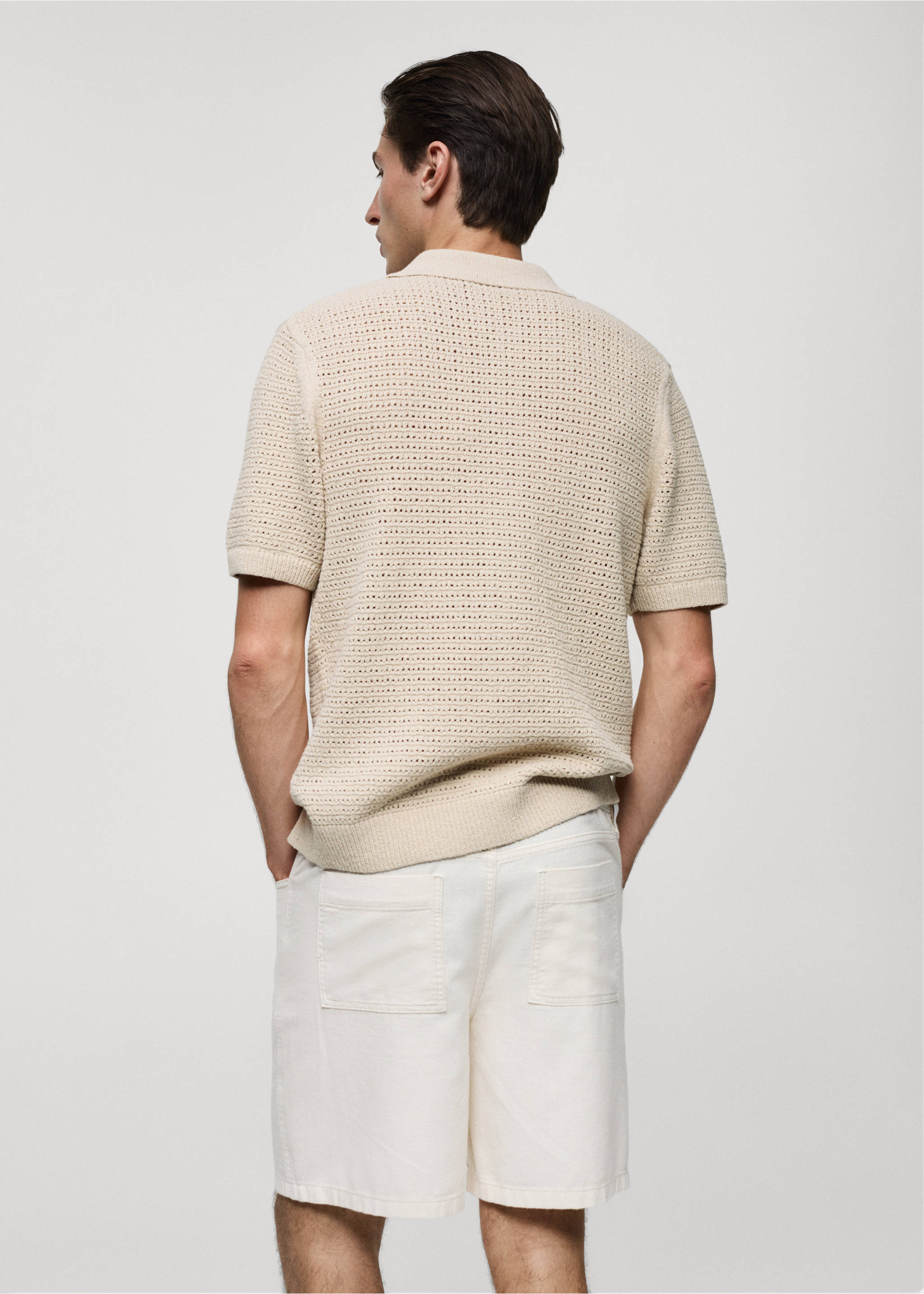 Openwork knit polo with buttons - Reverse of the article, Beige. Ref: 77080644-00.