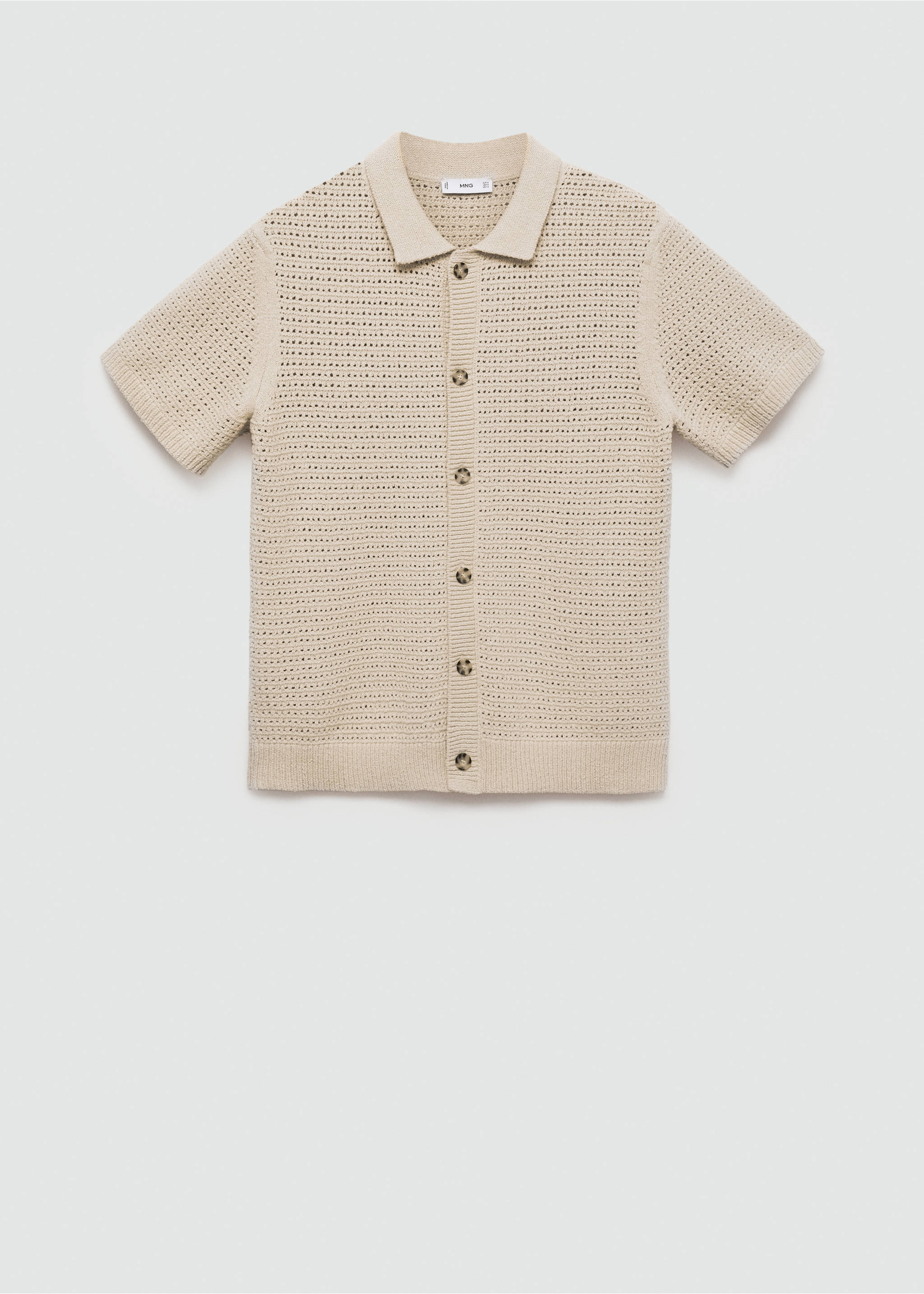 Openwork knit polo with buttons - Article without model, Beige. Ref: 77080644-00.