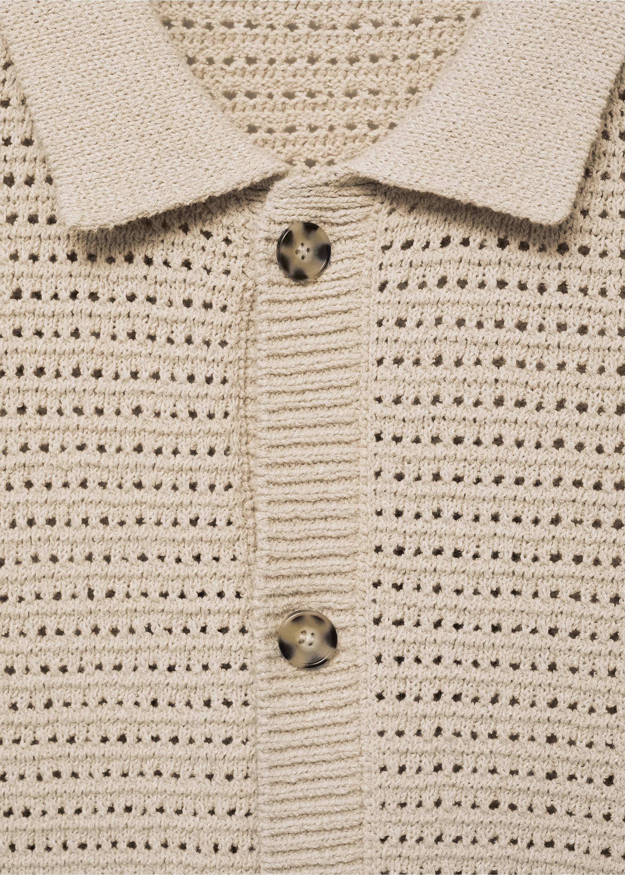 Openwork knit polo with buttons - Details of the article 8, Beige. Ref: 77080644-00.