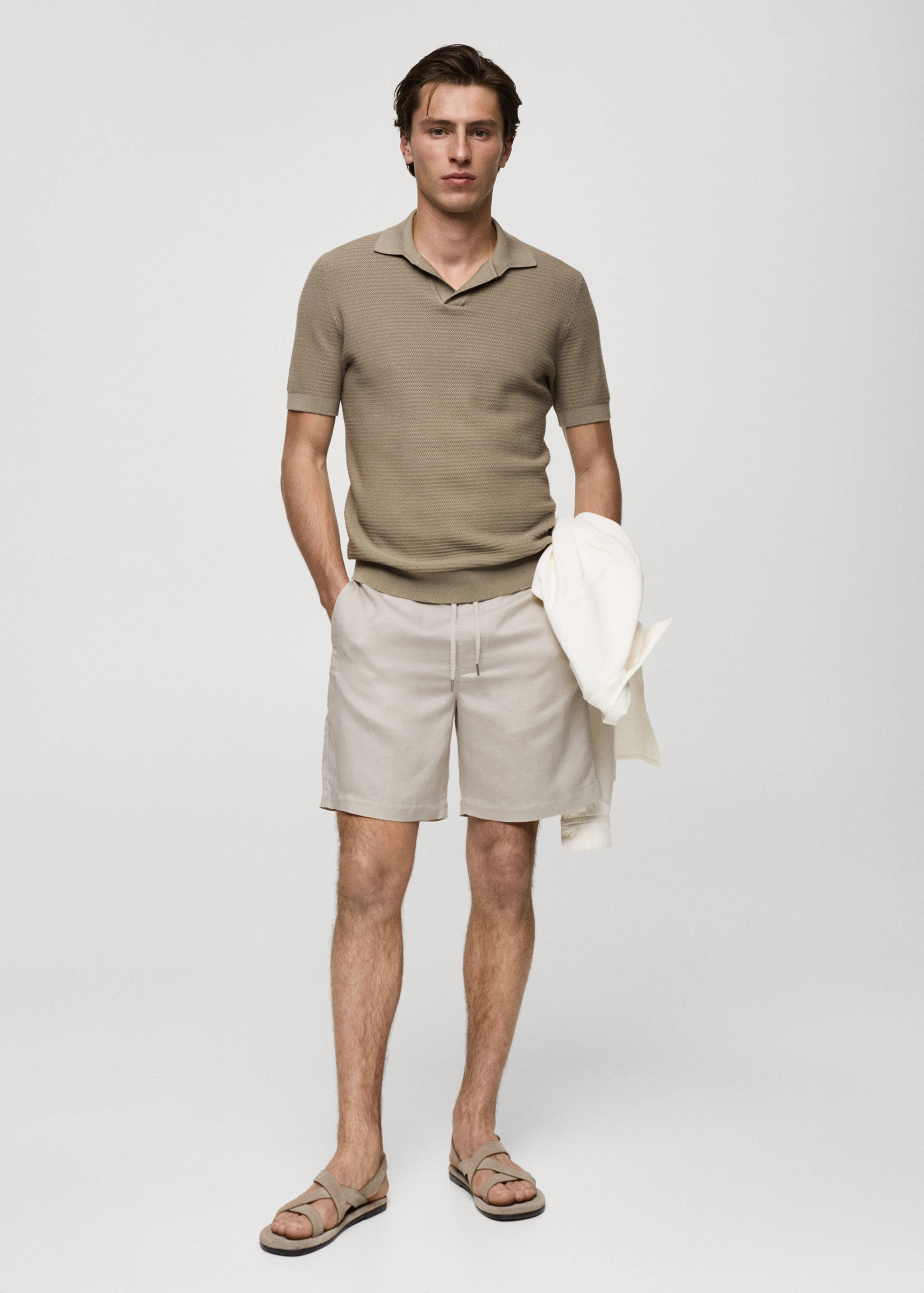 Tencel™ linen shorts with drawstring - General plane
