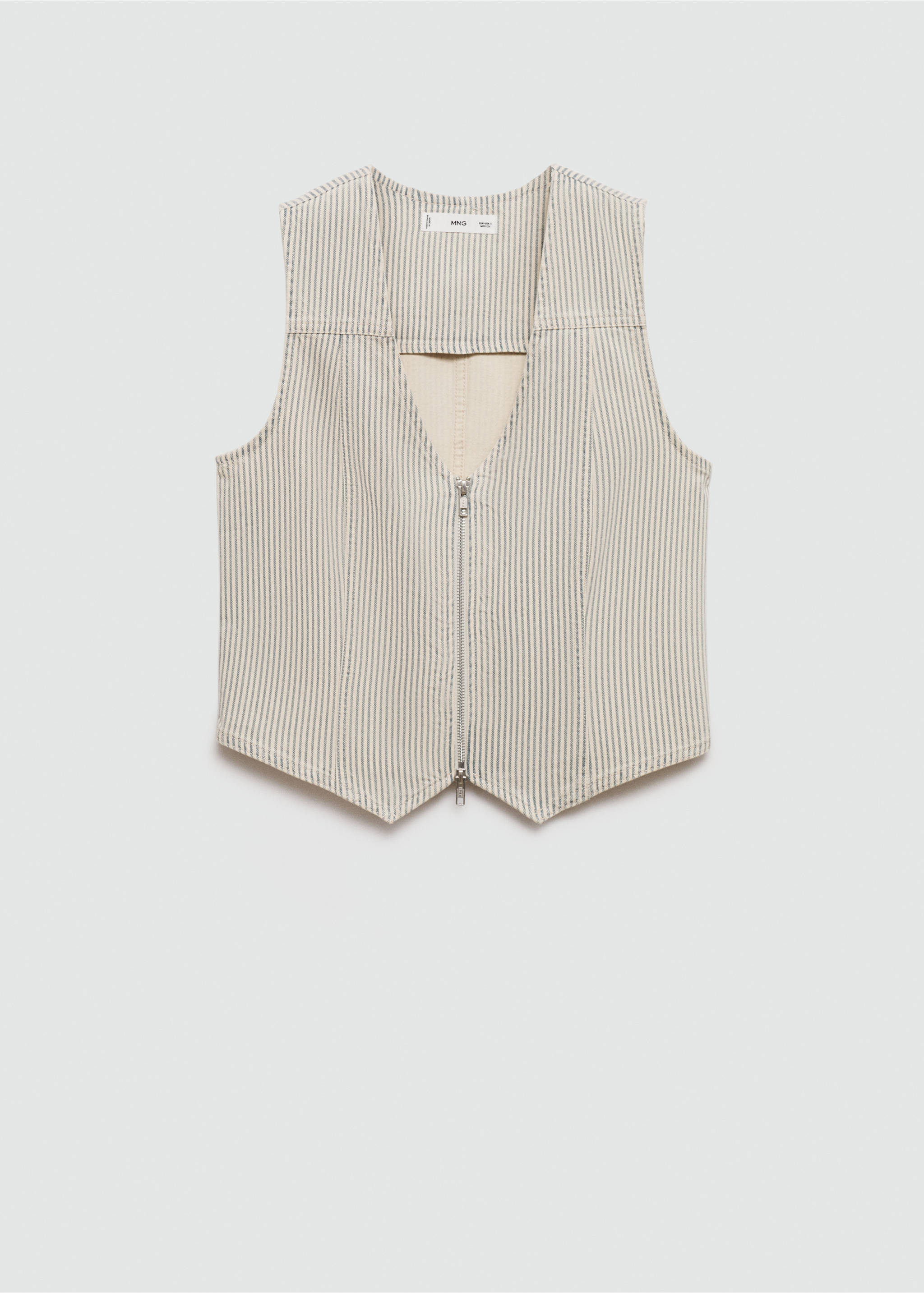 Striped gilet with zip - Article without model, Beige. Ref: 77082913-00.