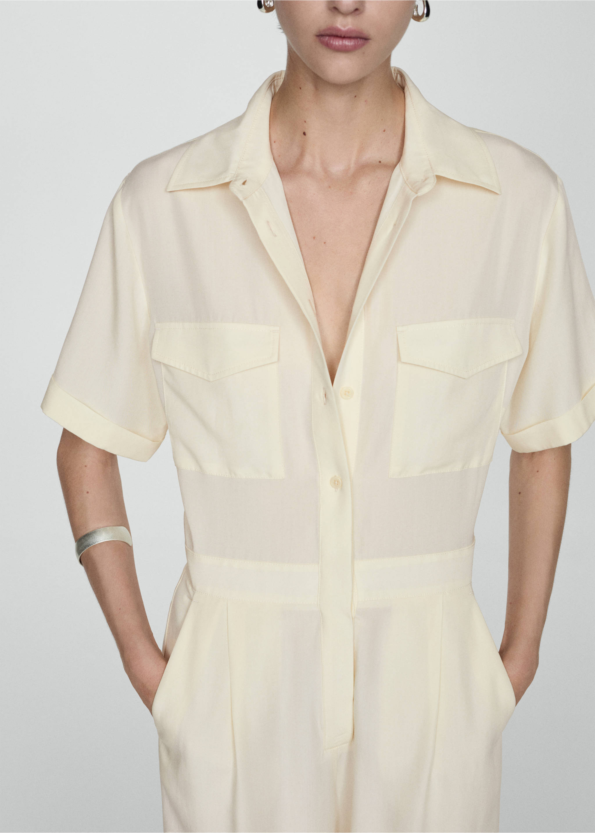 Lyocell shirt jumpsuit - Medium plane, Pastel Yellow. Ref: 77083284-00.