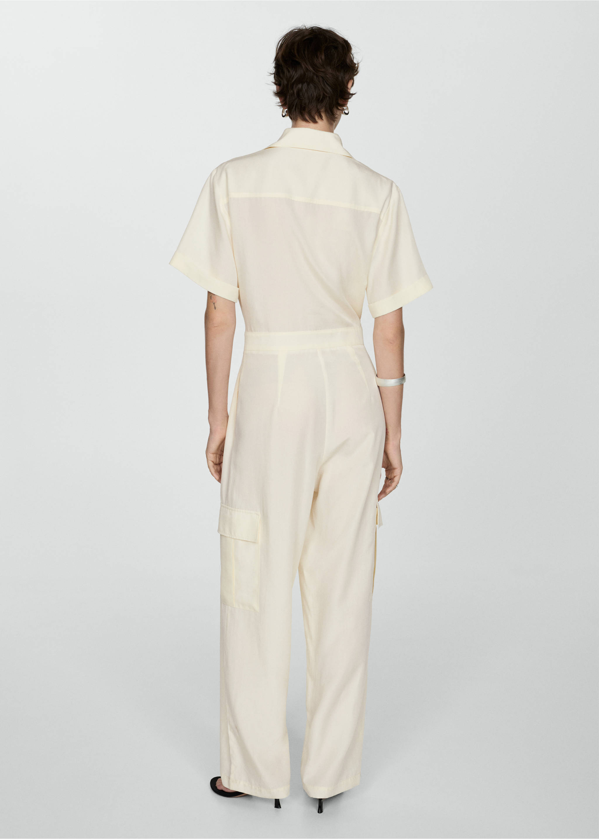 Lyocell shirt jumpsuit - Reverse of the article, Pastel Yellow. Ref: 77083284-00.