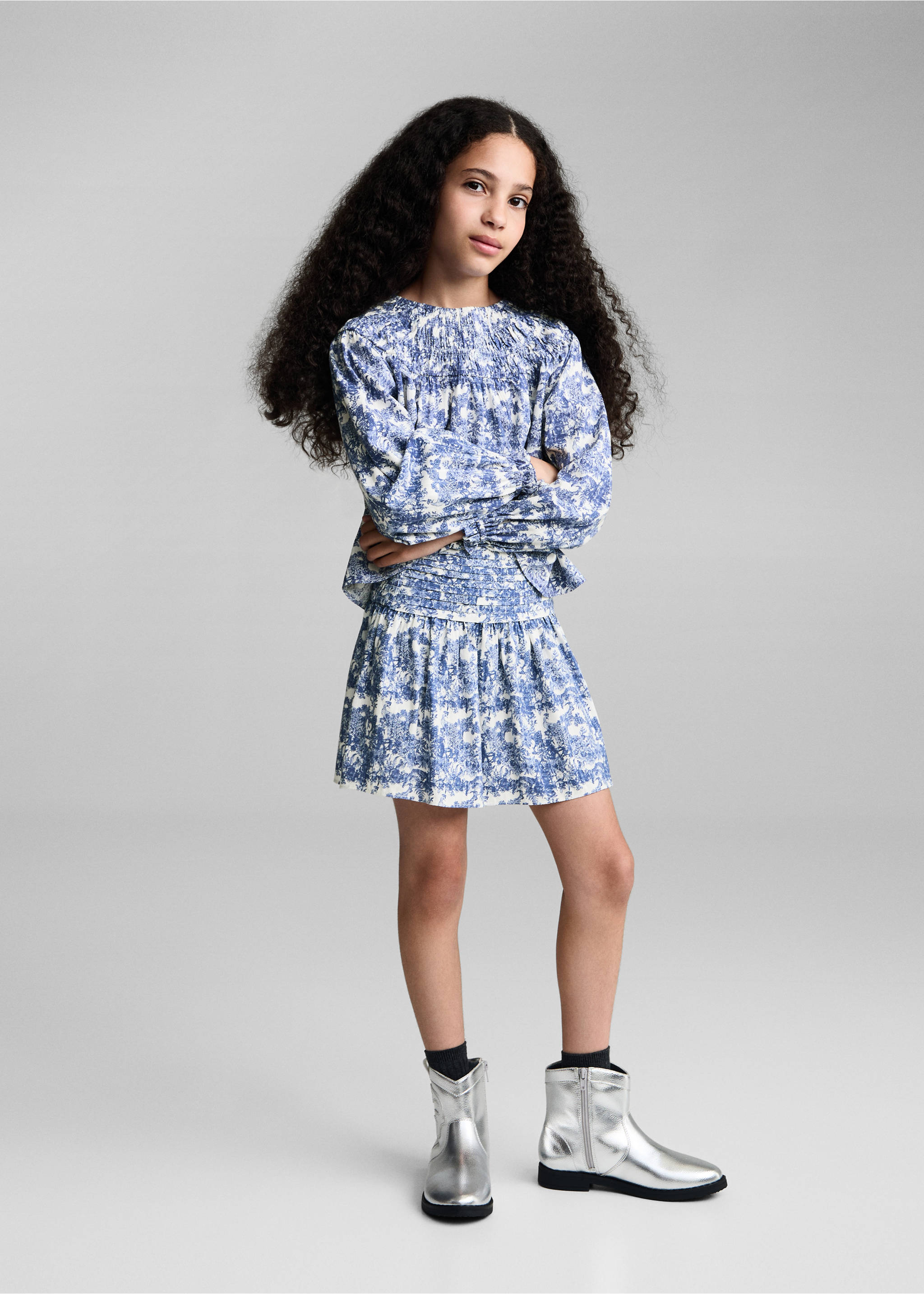 Plisirana suknja s printom - Opći prikaz, Plava. Ref: 77083287-00.