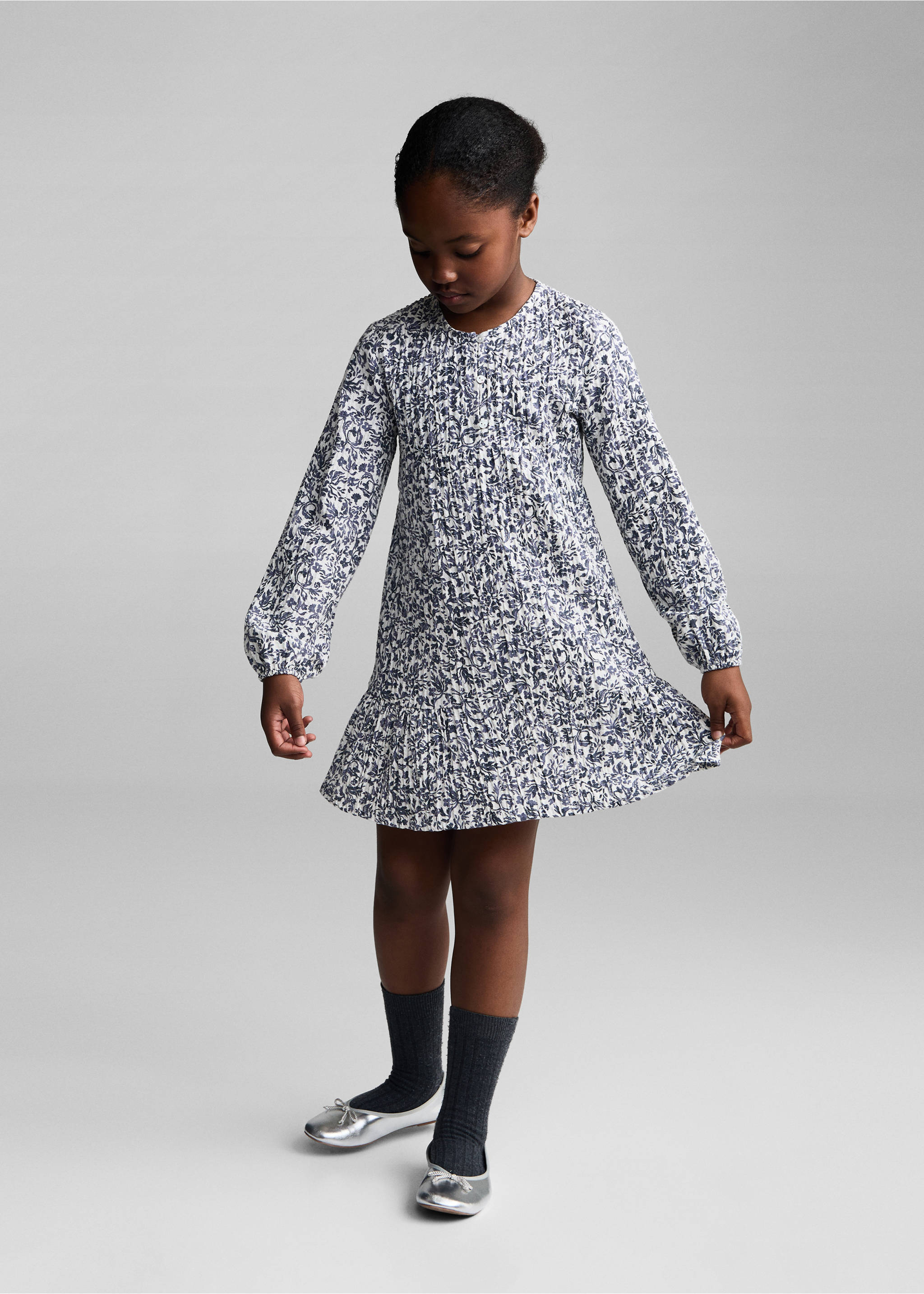 Pleated floral dress - General plane, Blue. Ref: 77083292-00.