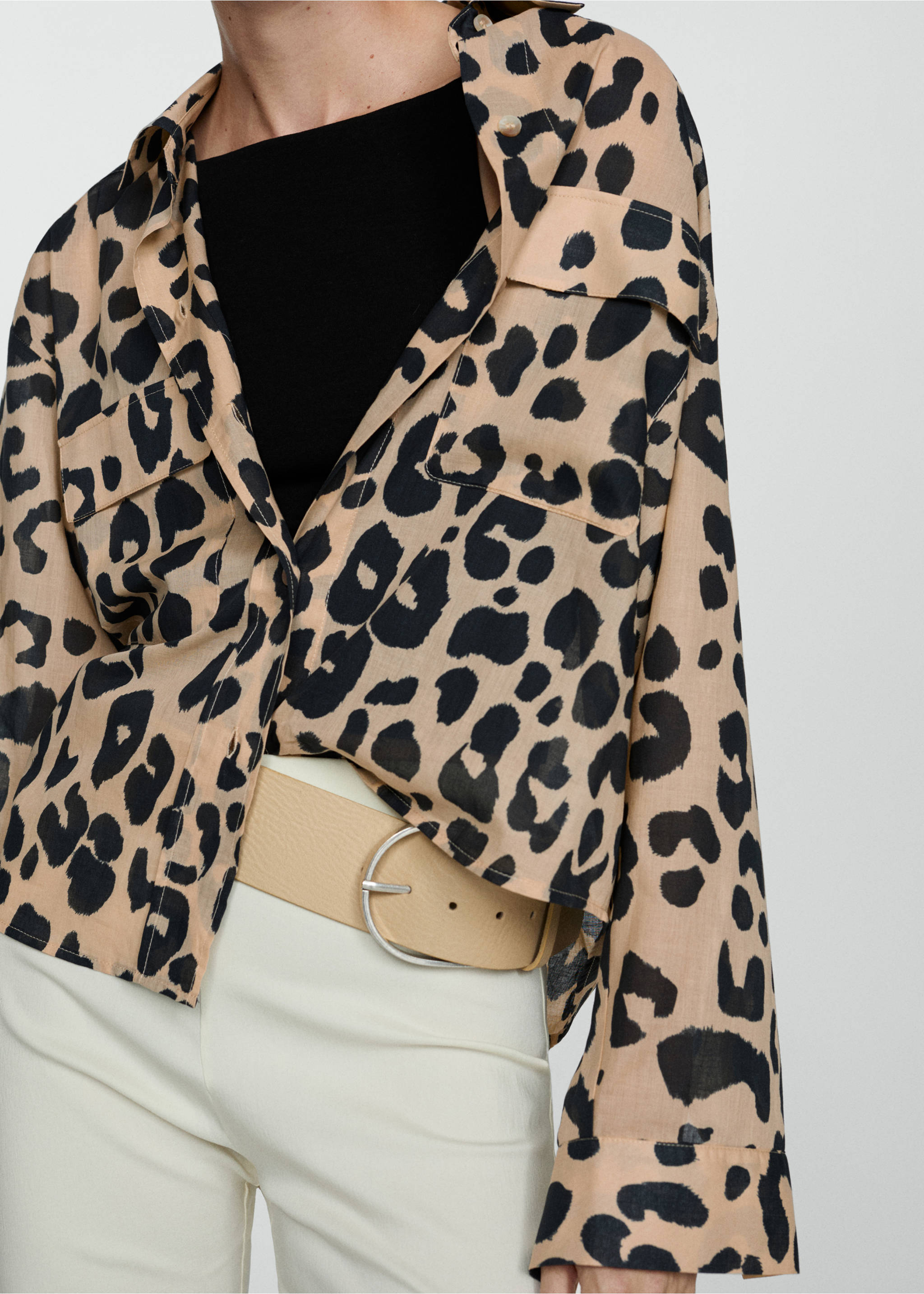 Hemd mit Animal-Print - Mittlere Ansicht, Ecru. Ref: 77083294-00.
