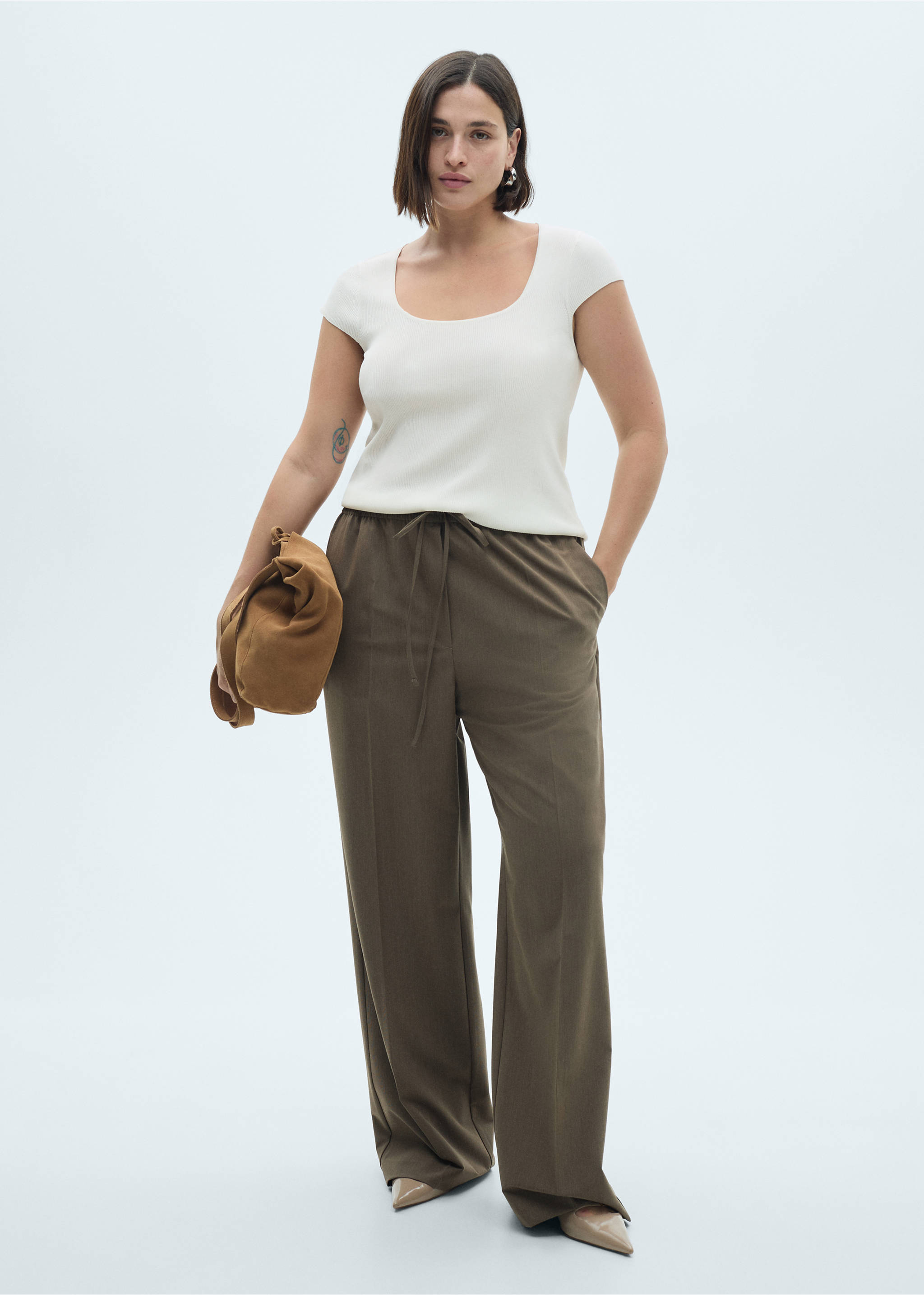 Fine ribbed knit top - Details of the article 3, Off White. Ref: 77084028-00.