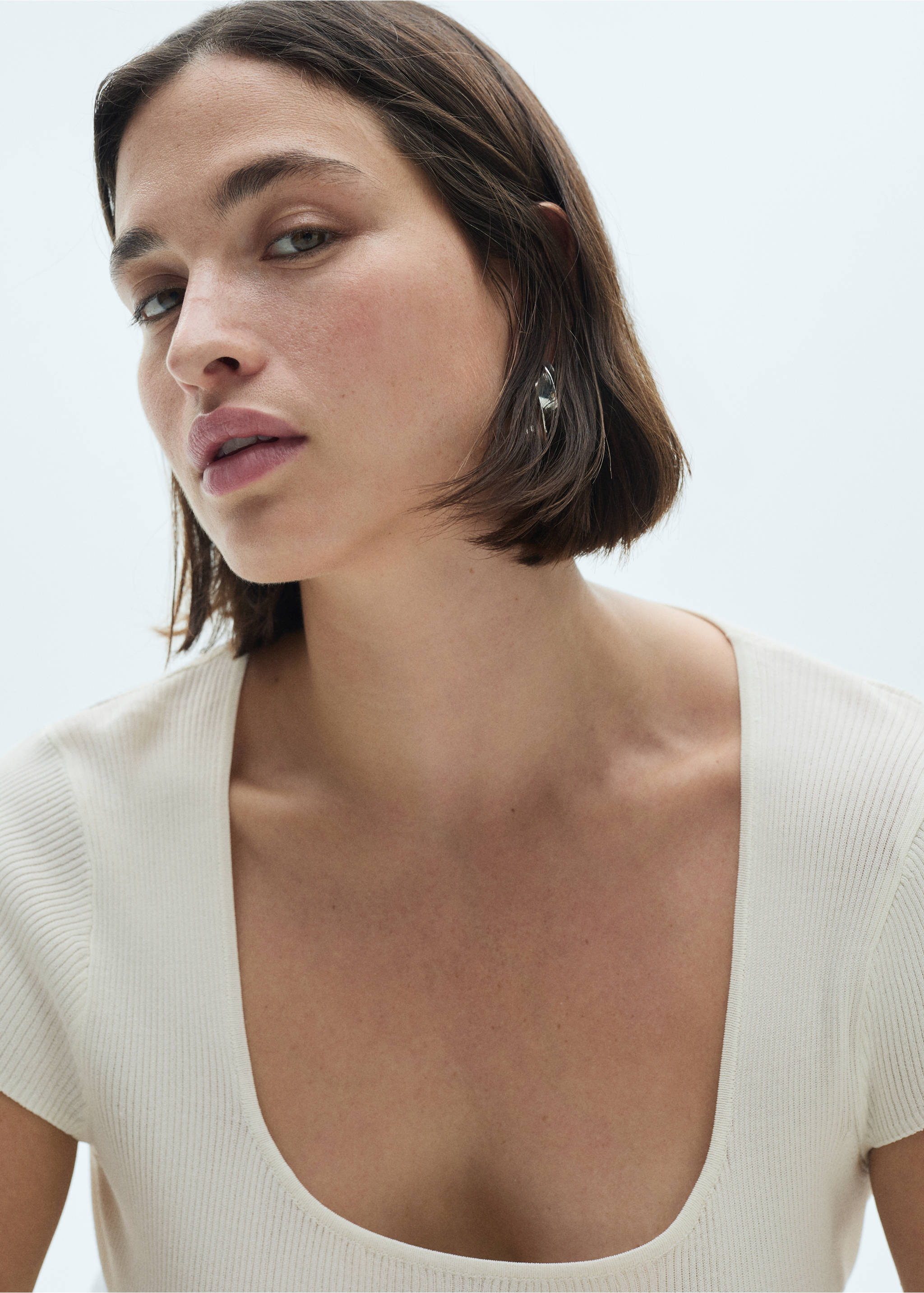 Fine ribbed knit top - Details of the article 4, Off White. Ref: 77084028-00.