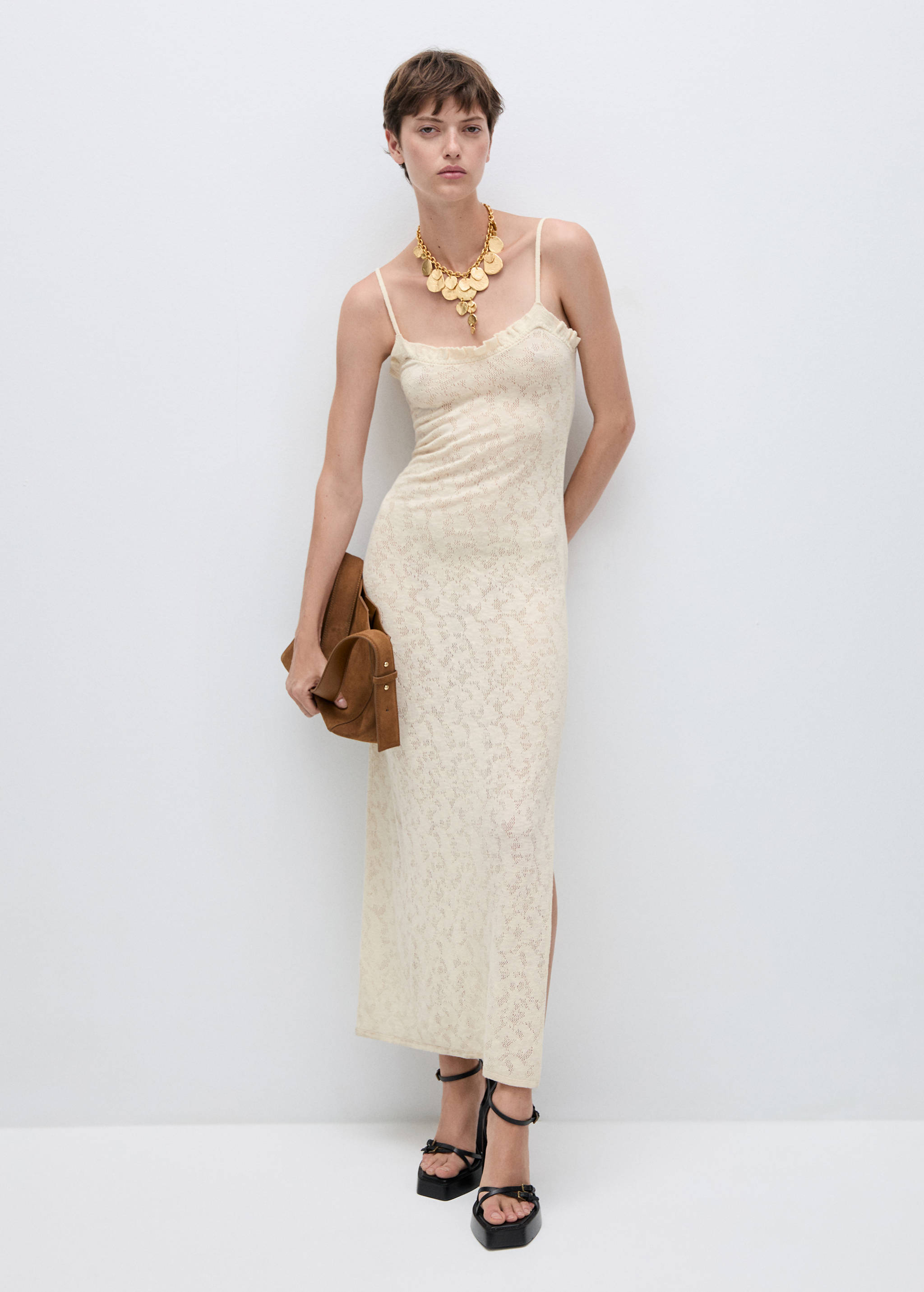 Vestido punto detalles calados - Plano general