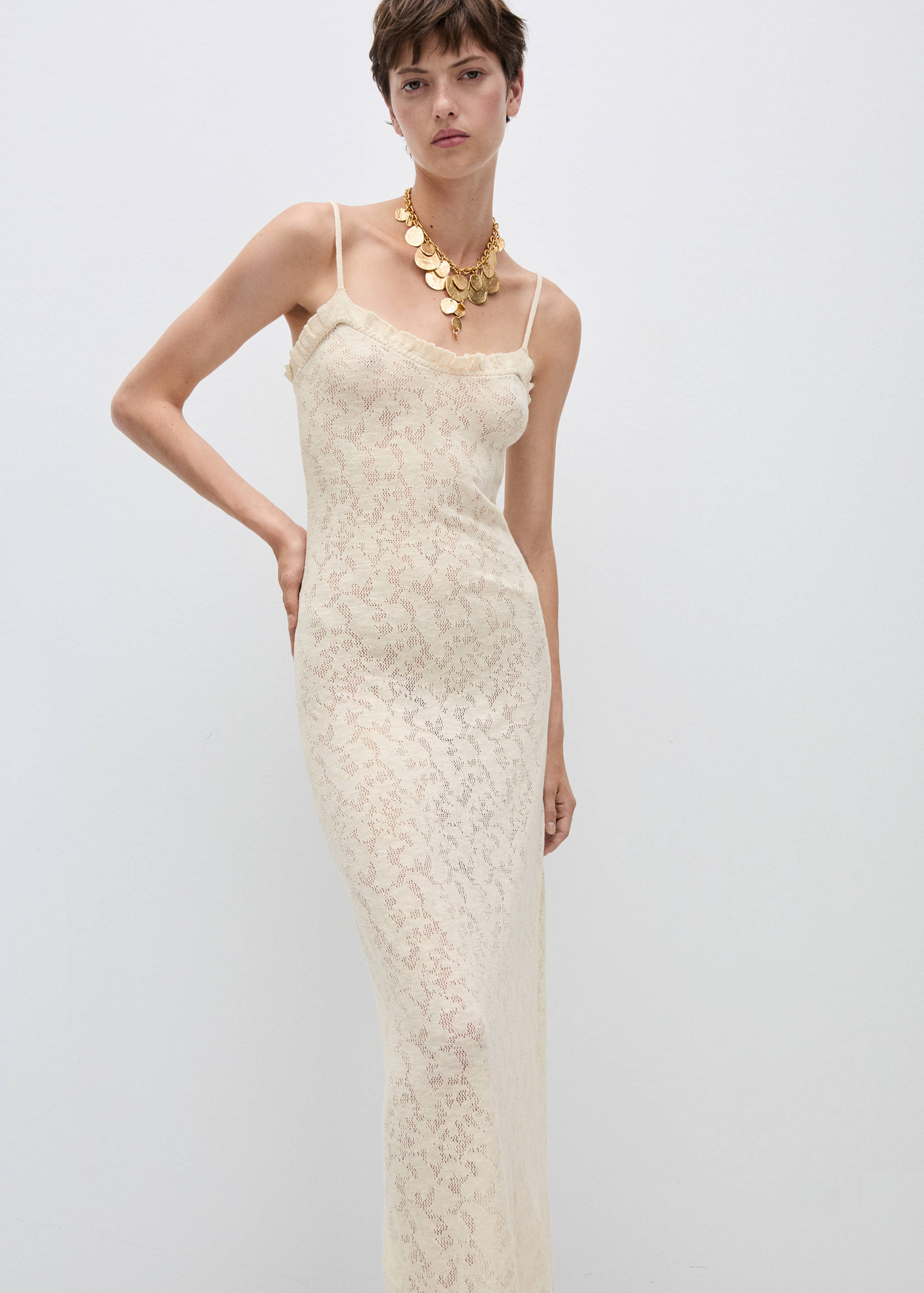 Vestido punto detalles calados - Plano medio