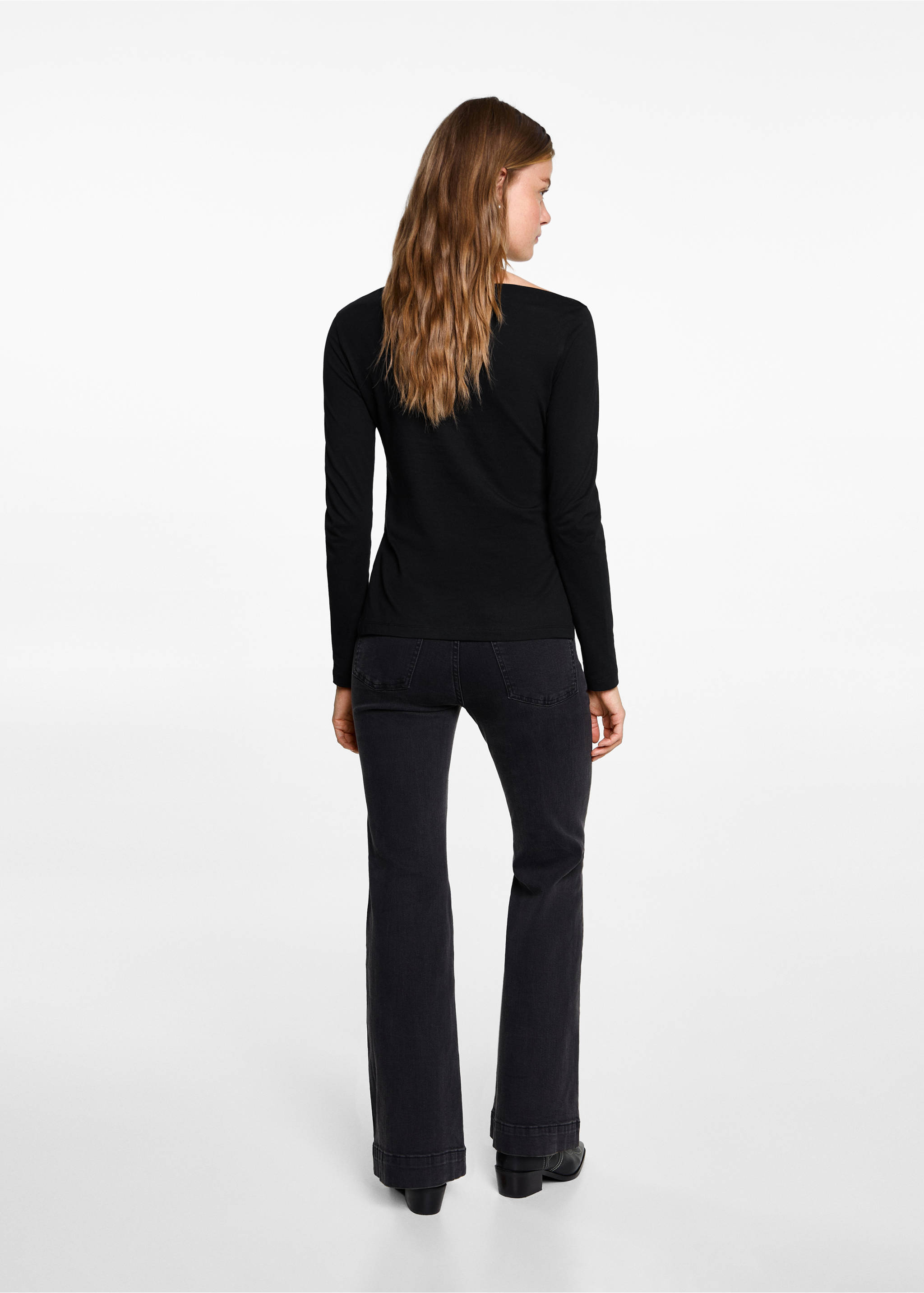 T-shirt with gathered details - Reverse of the article, Black. Ref: 77084066-00.