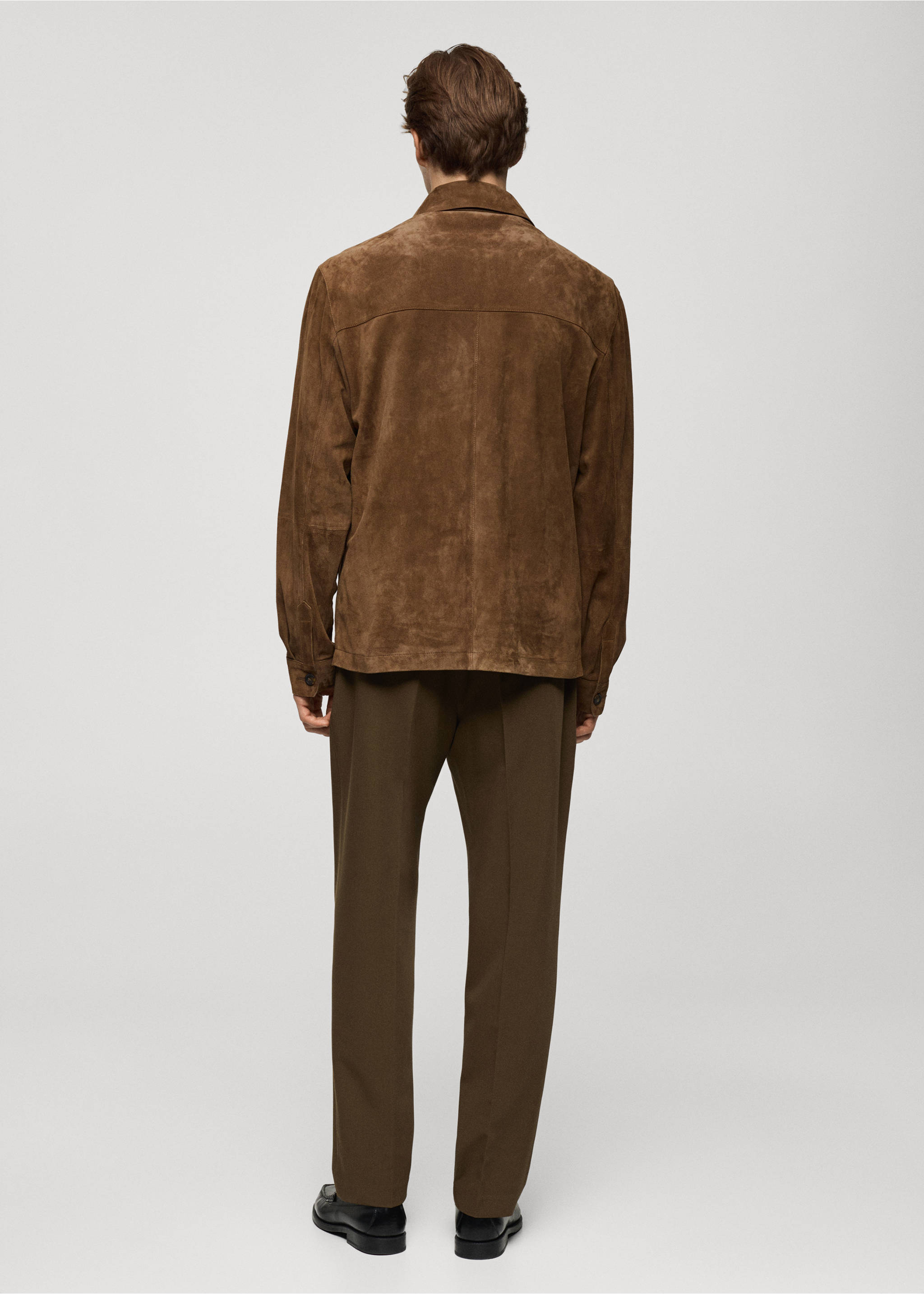 100% suede overshirt with pockets - Reverse of the article, Tobacco Brown. Ref: 77084432-00.