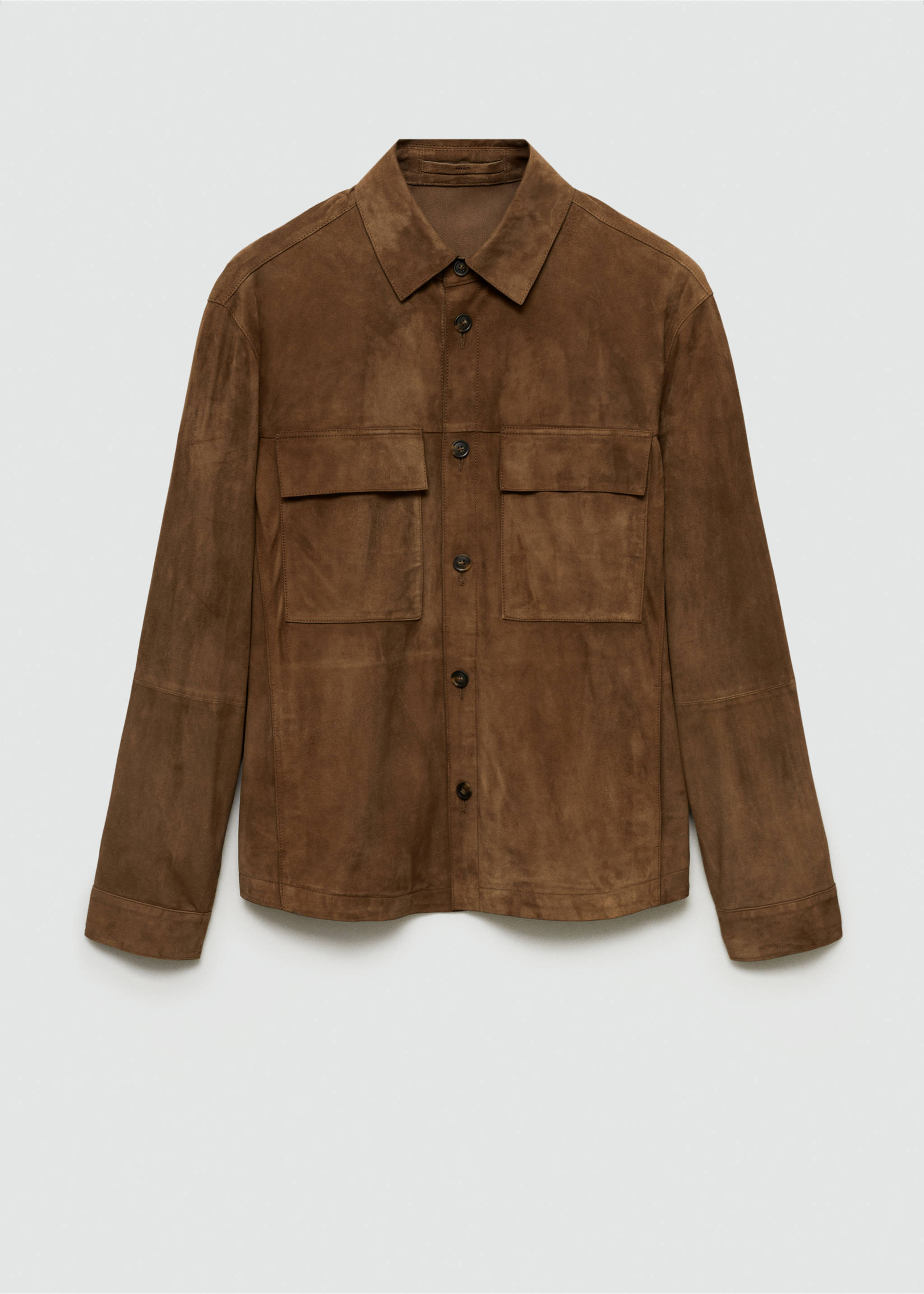 100% suede overshirt with pockets - Article without model, Tobacco Brown. Ref: 77084432-00.