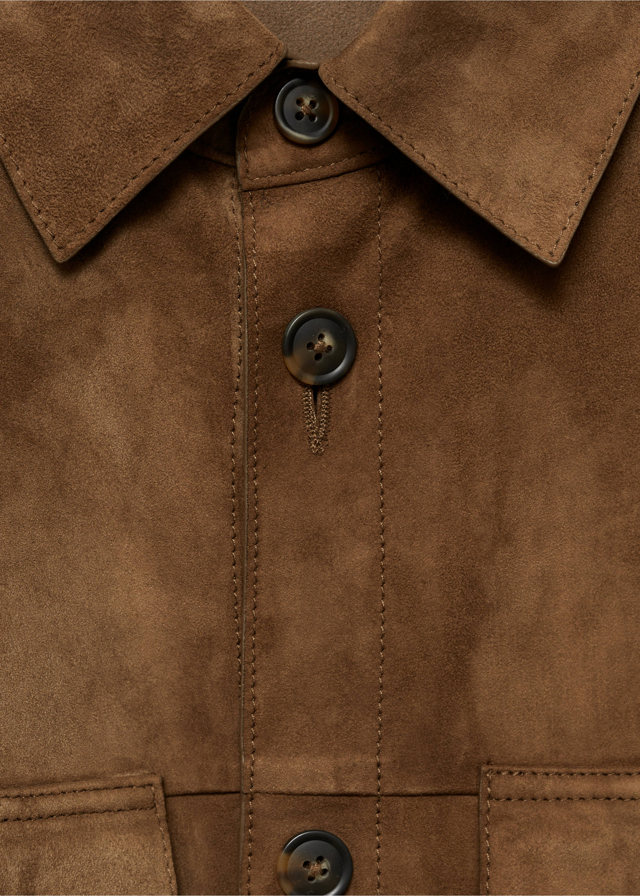 100% suede overshirt with pockets - Details of the article 8, Tobacco Brown. Ref: 77084432-00.