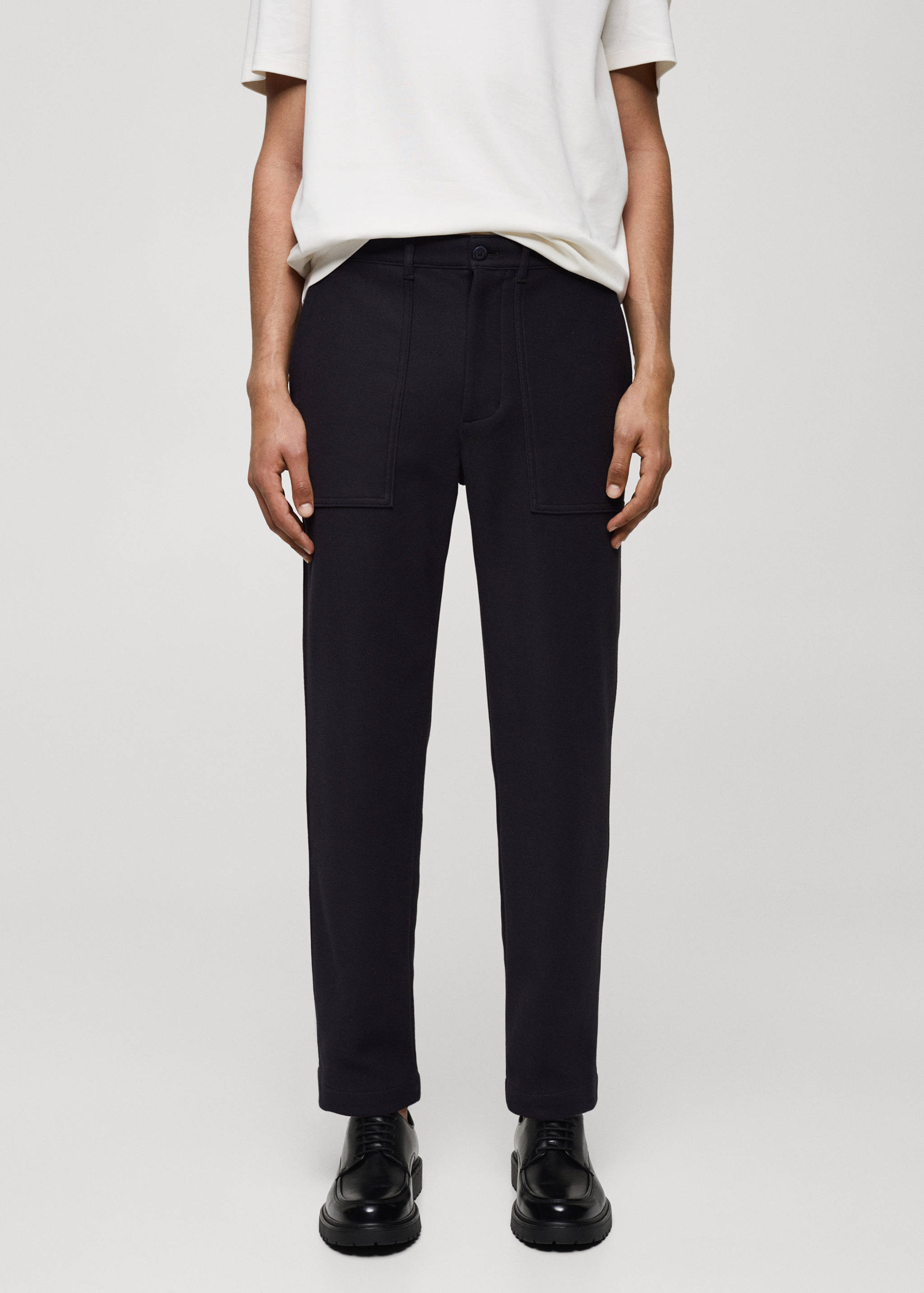 Regular-fit textured cotton trousers - Medium plane