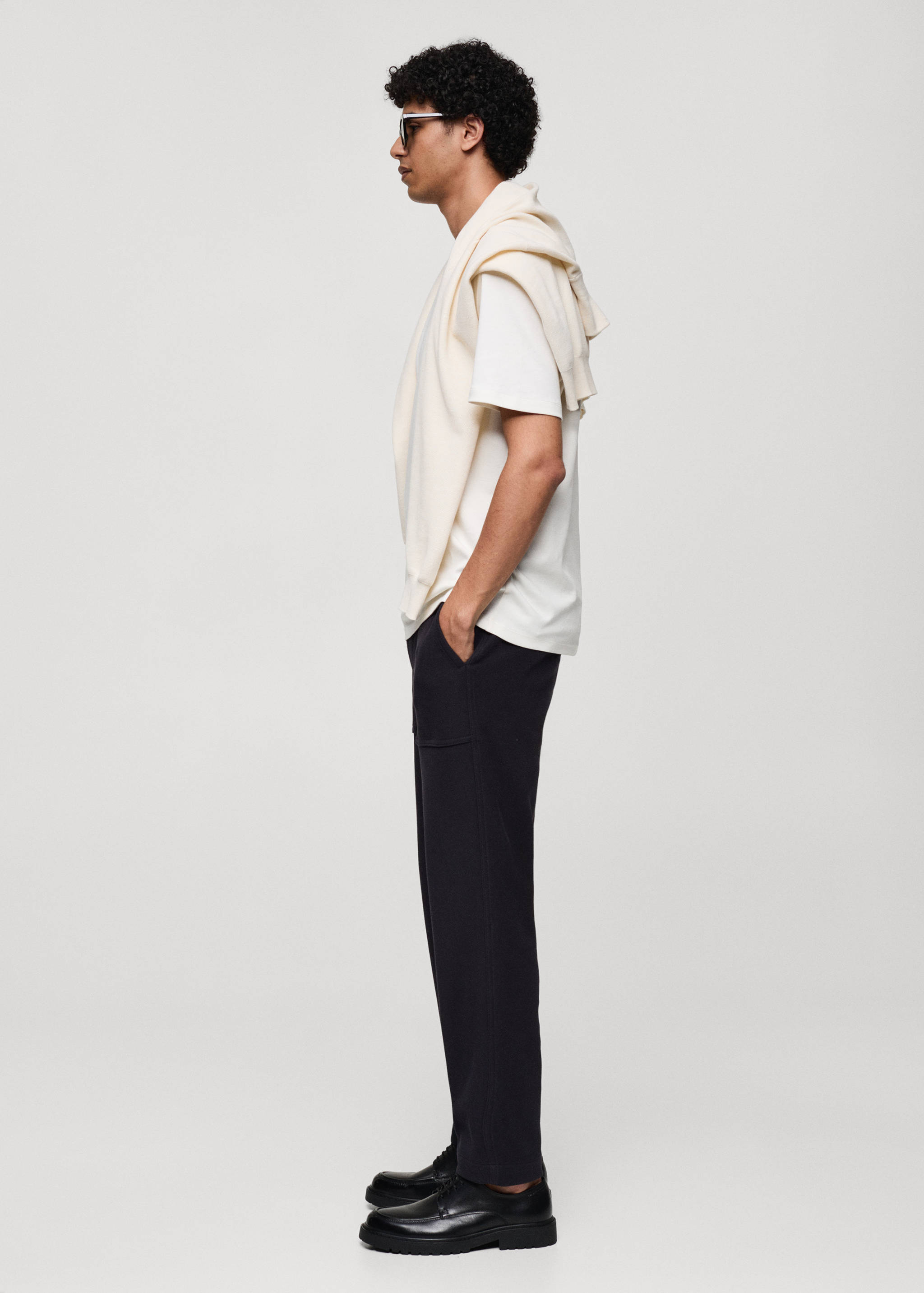Regular-fit textured cotton trousers - Details of the article 2