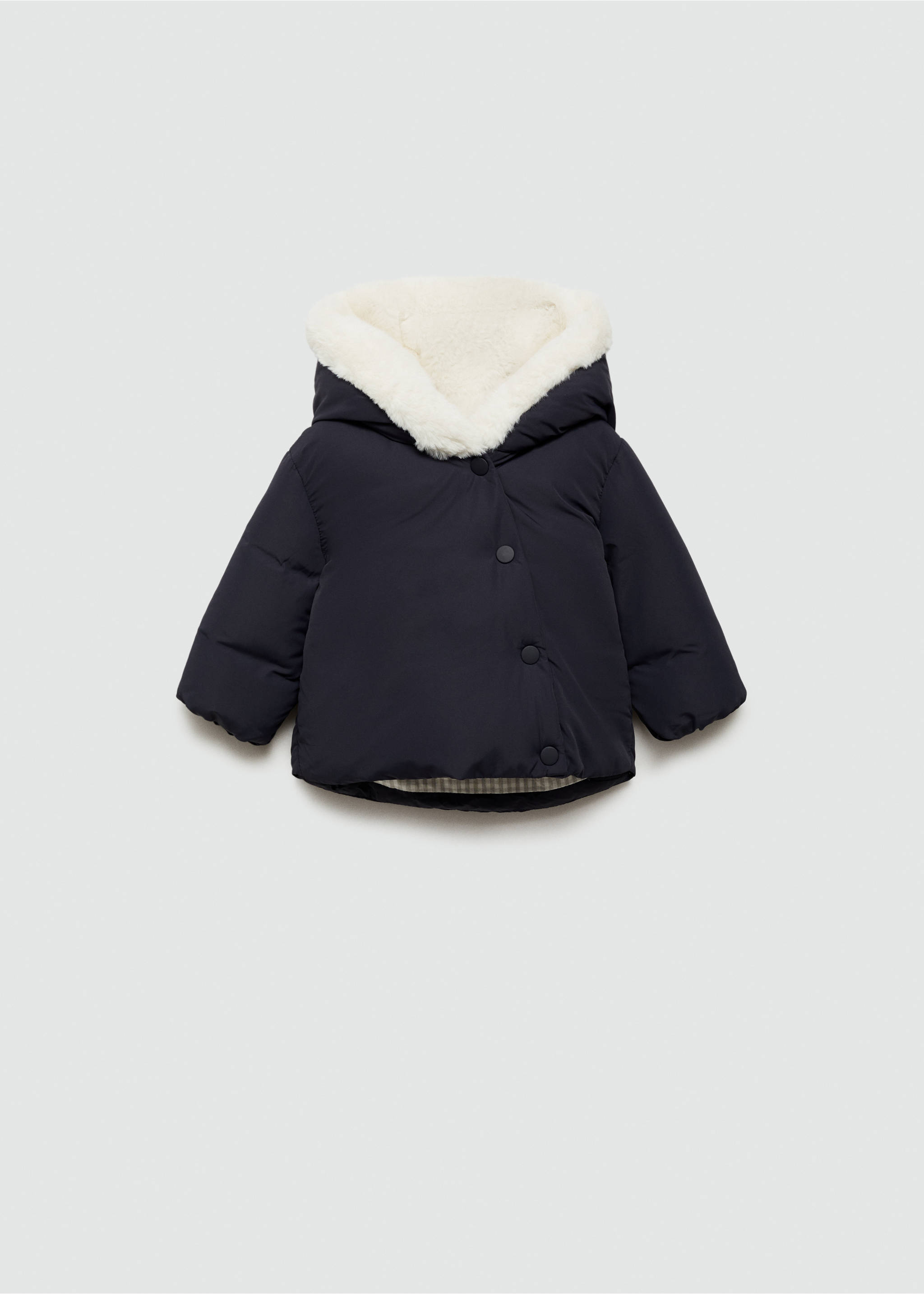 Anorak with shearling-effect hood - Article without model, Dark Navy. Ref: 77084434-00.