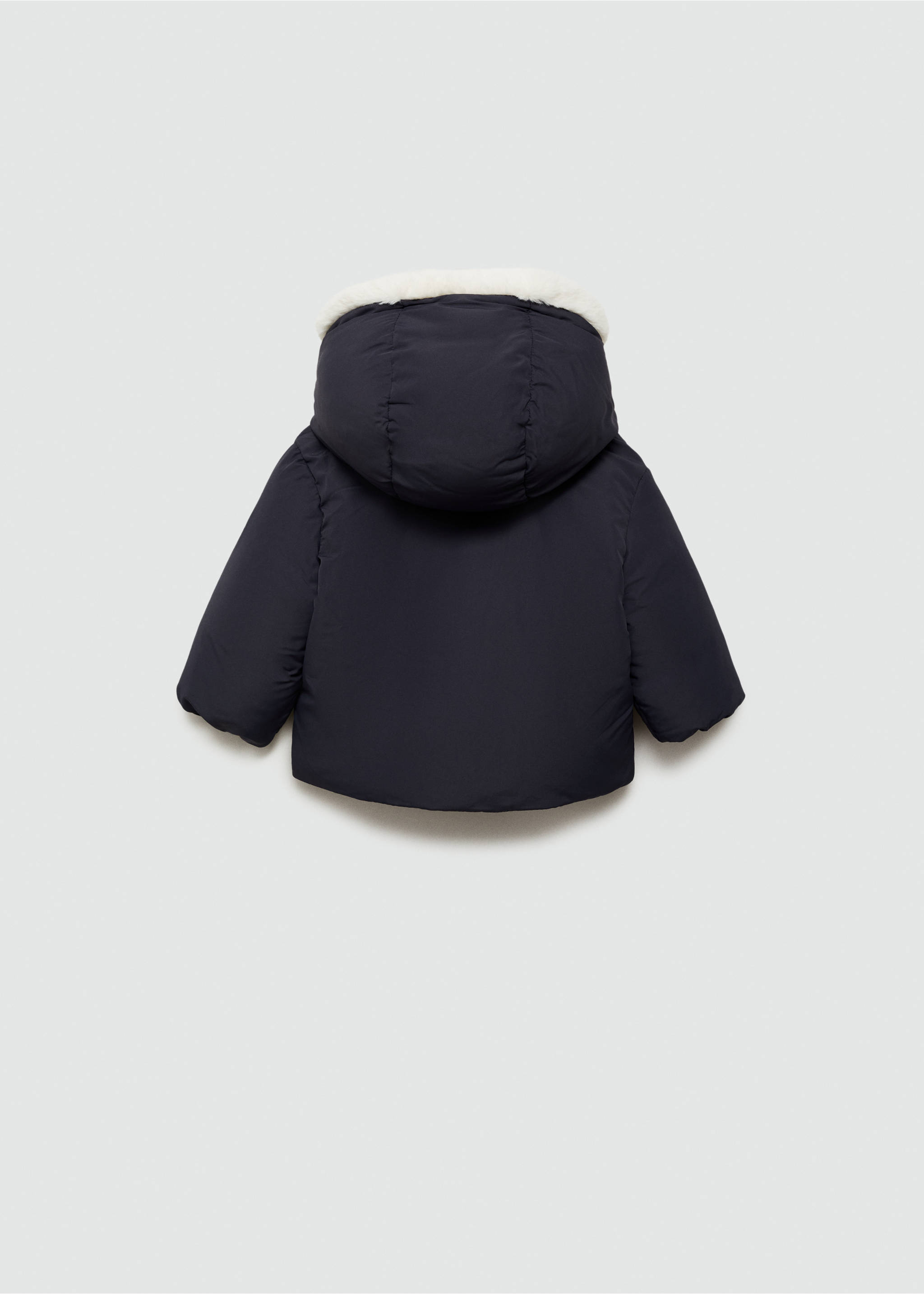 Anorak with shearling-effect hood - Reverse of the article, Dark Navy. Ref: 77084434-00.