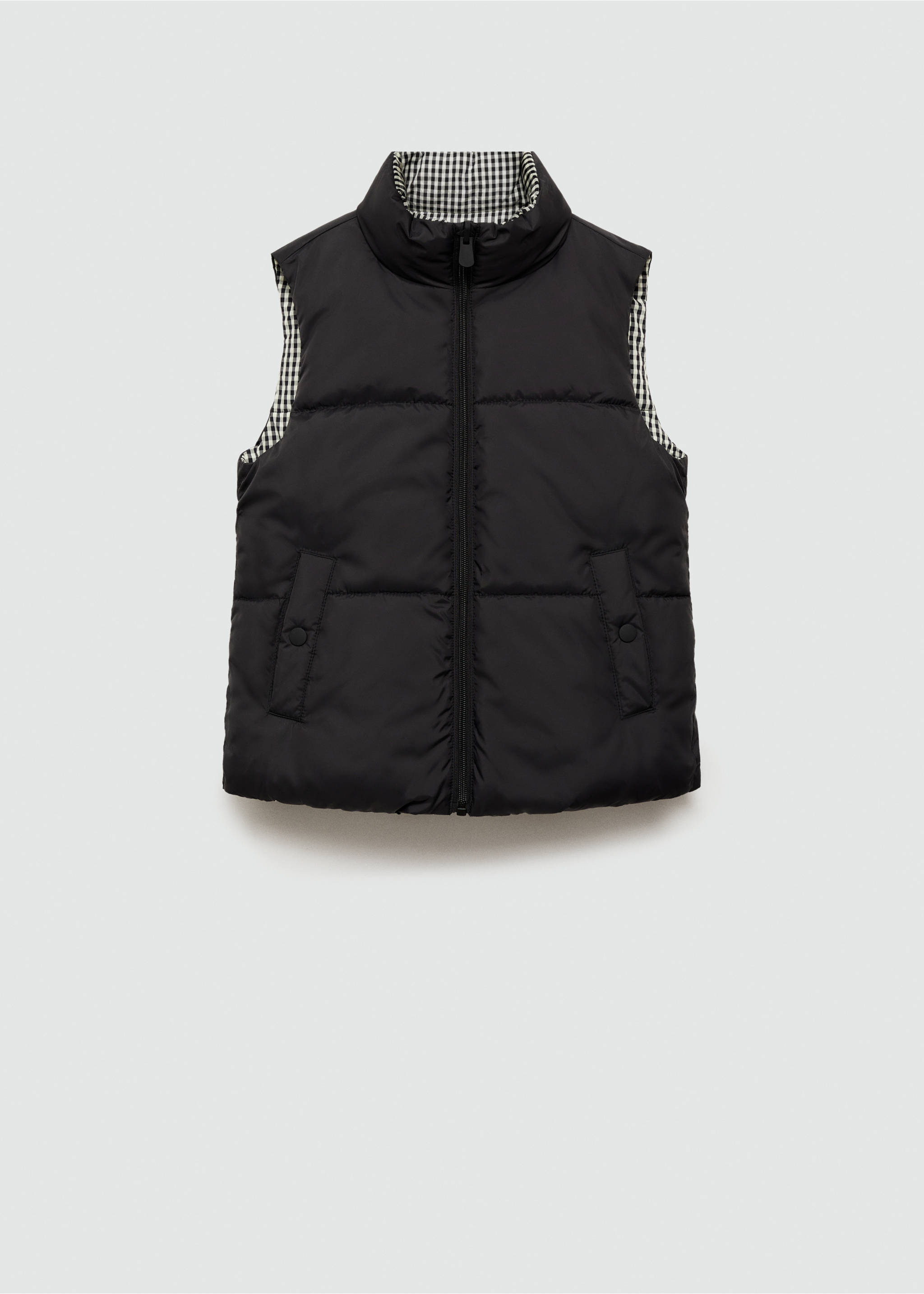 Reversible quilted gilet - Details of the article 8, Black. Ref: 77084435-00.