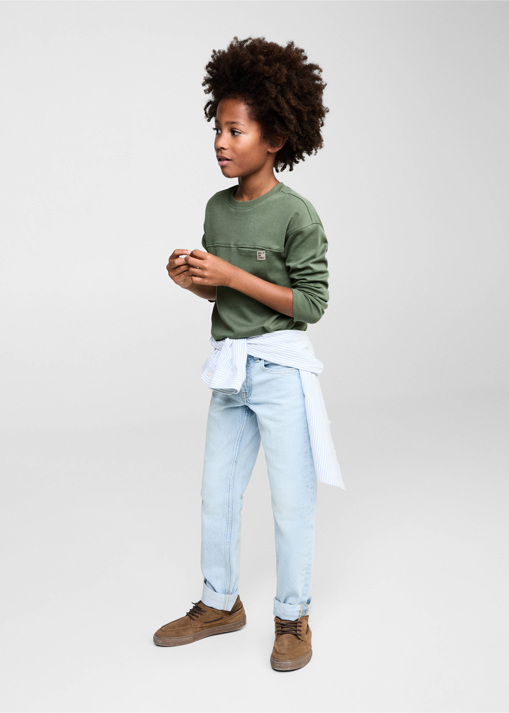 Long sleeve cotton t-shirt - Details of the article 2, Forest Green. Ref: 77084437-00.