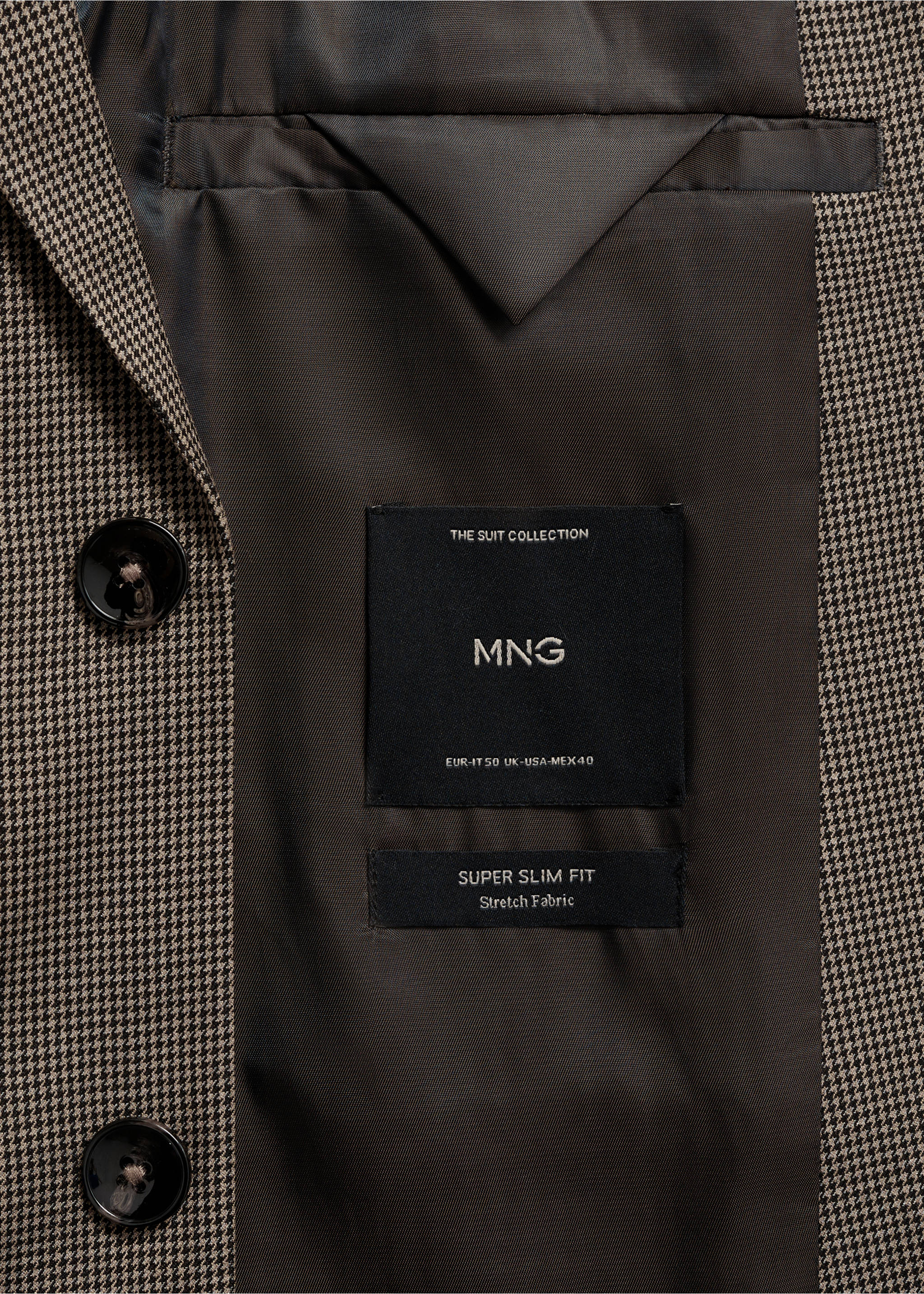 Super Slim Fit-Anzugjacke mit Fischgrätstruktur - Detail des Artikels 0, Beige. Ref: 77084438-00.