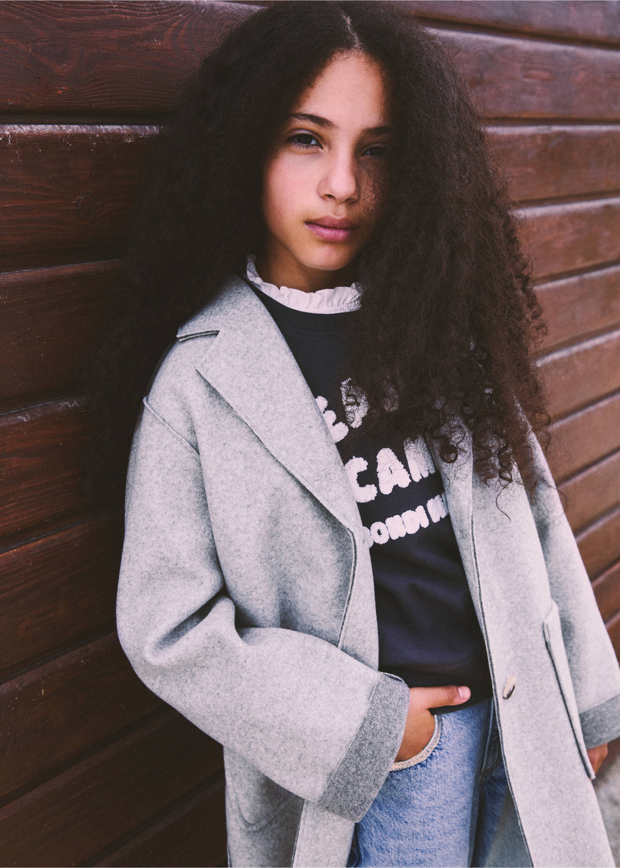 Cloth coat with pockets - Details of the article 5, Grey. Ref: 77084440-00.