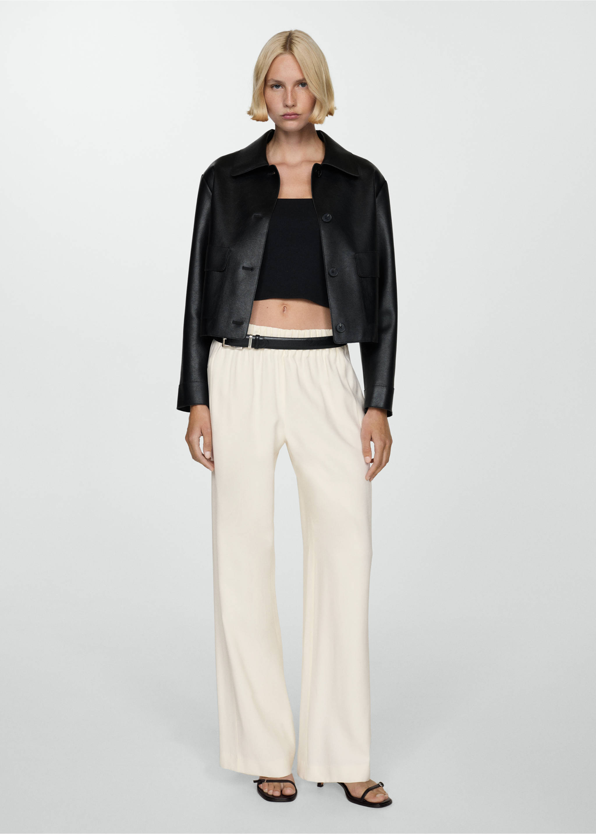 Wide leg trousers with elastic waist - General plane, Ecru. Ref: 77084441-00.