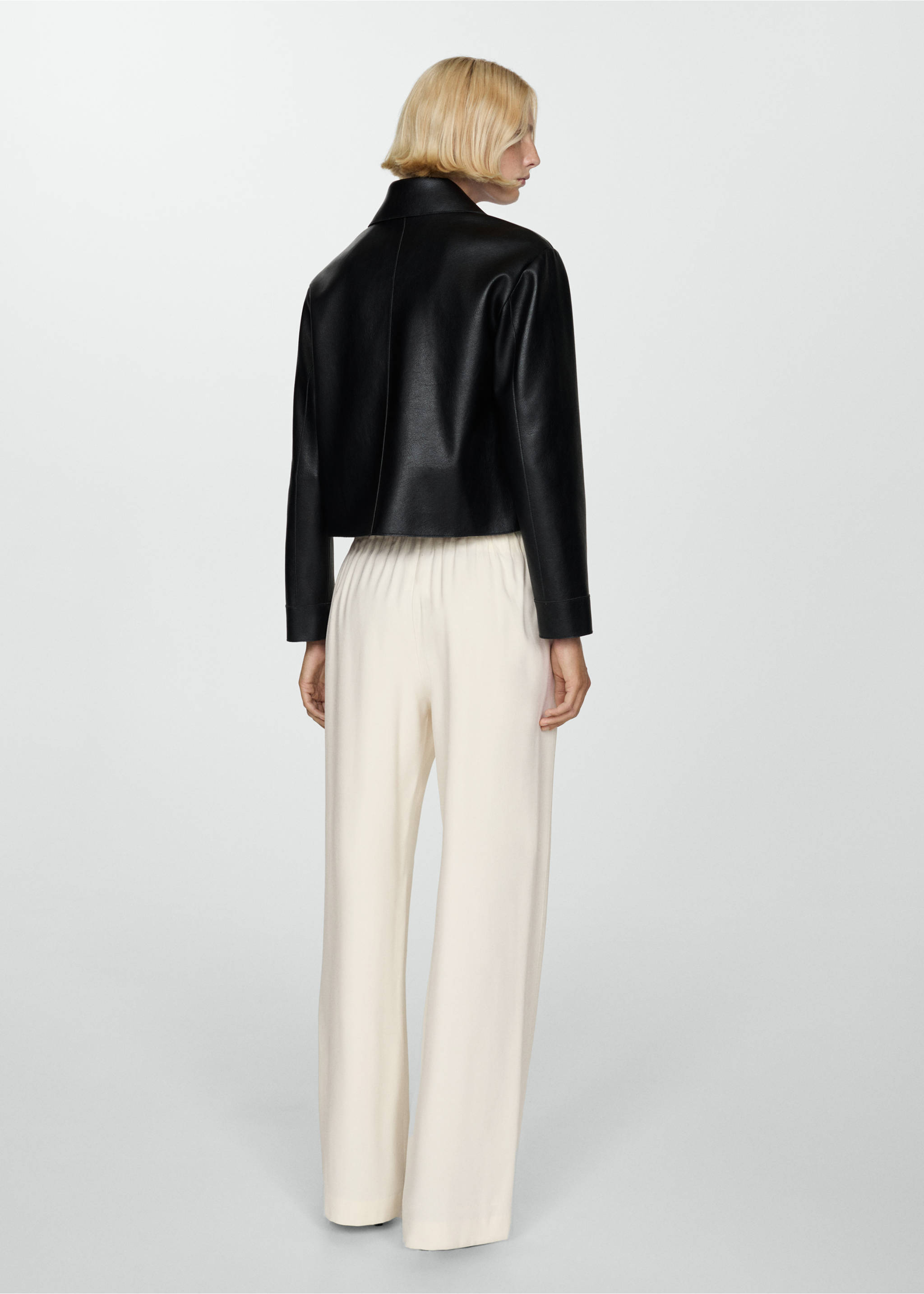 Wide leg trousers with elastic waist - Reverse of the article, Ecru. Ref: 77084441-00.