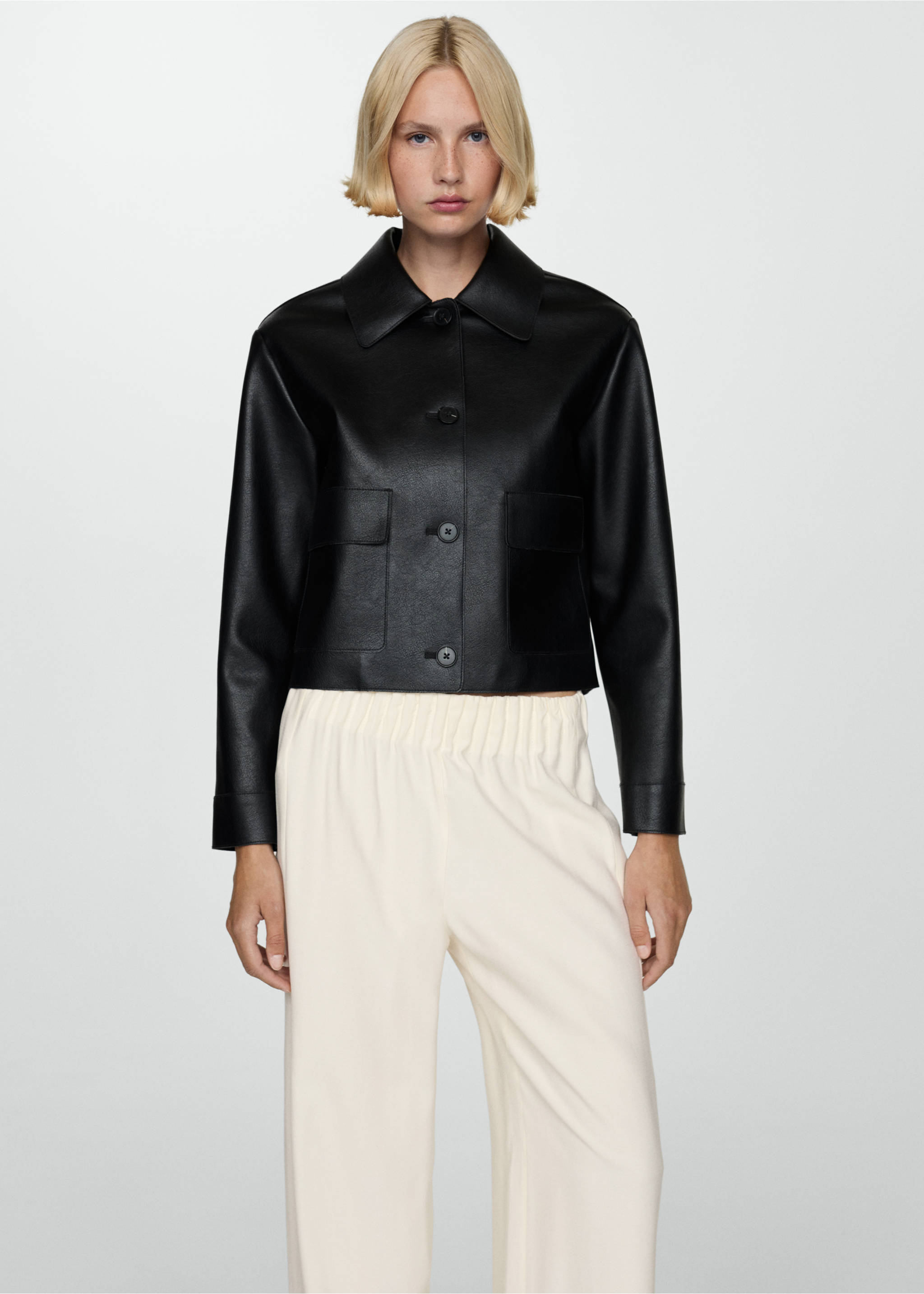 Wide leg trousers with elastic waist - Details of the article 1, Ecru. Ref: 77084441-00.