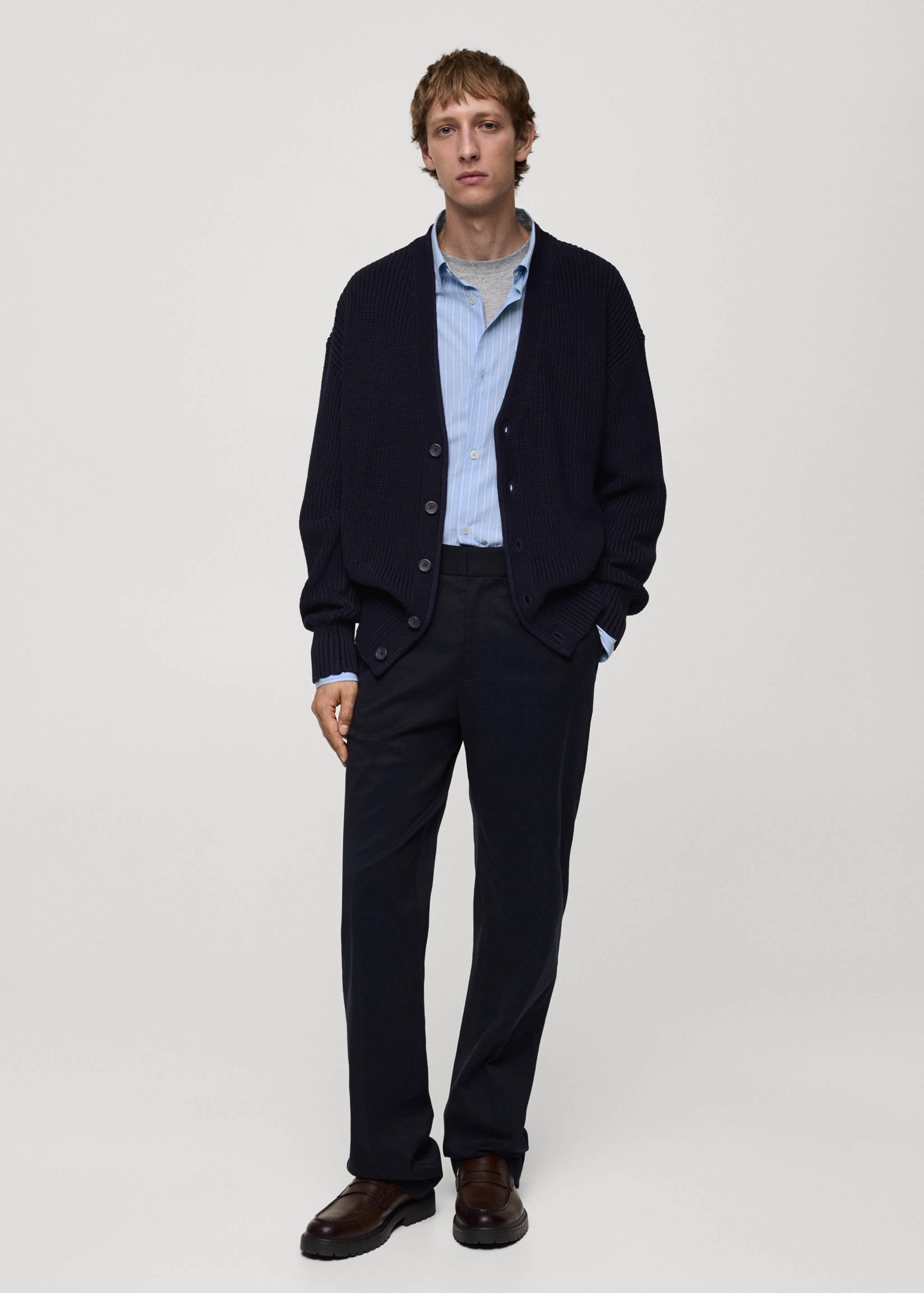 Gerippter Grobstrick-Cardigan mit Knöpfen - Allgemeine Ansicht