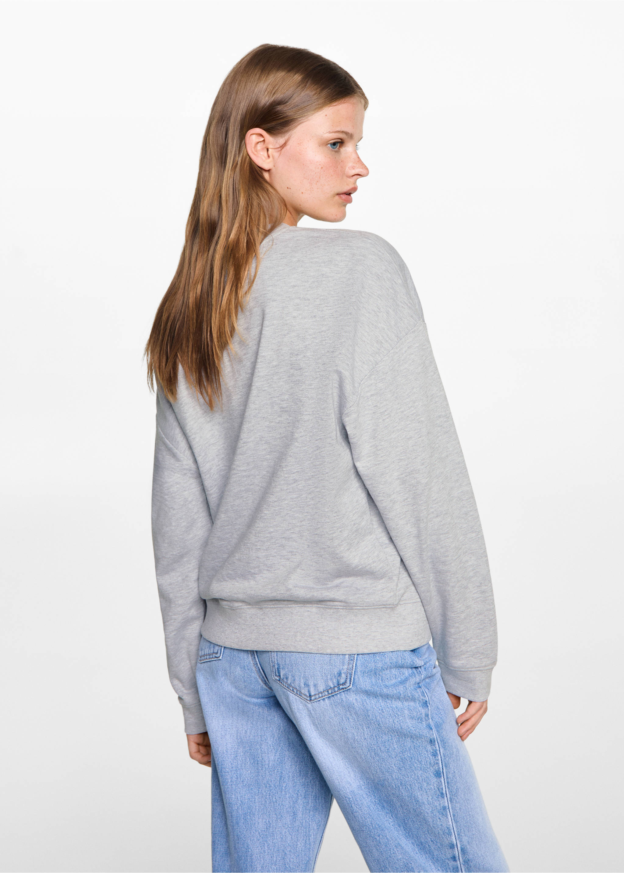 Sweat-shirt coton détails brodés - Verso de l’article, Gris chiné clair. Ref: 77084447-00.