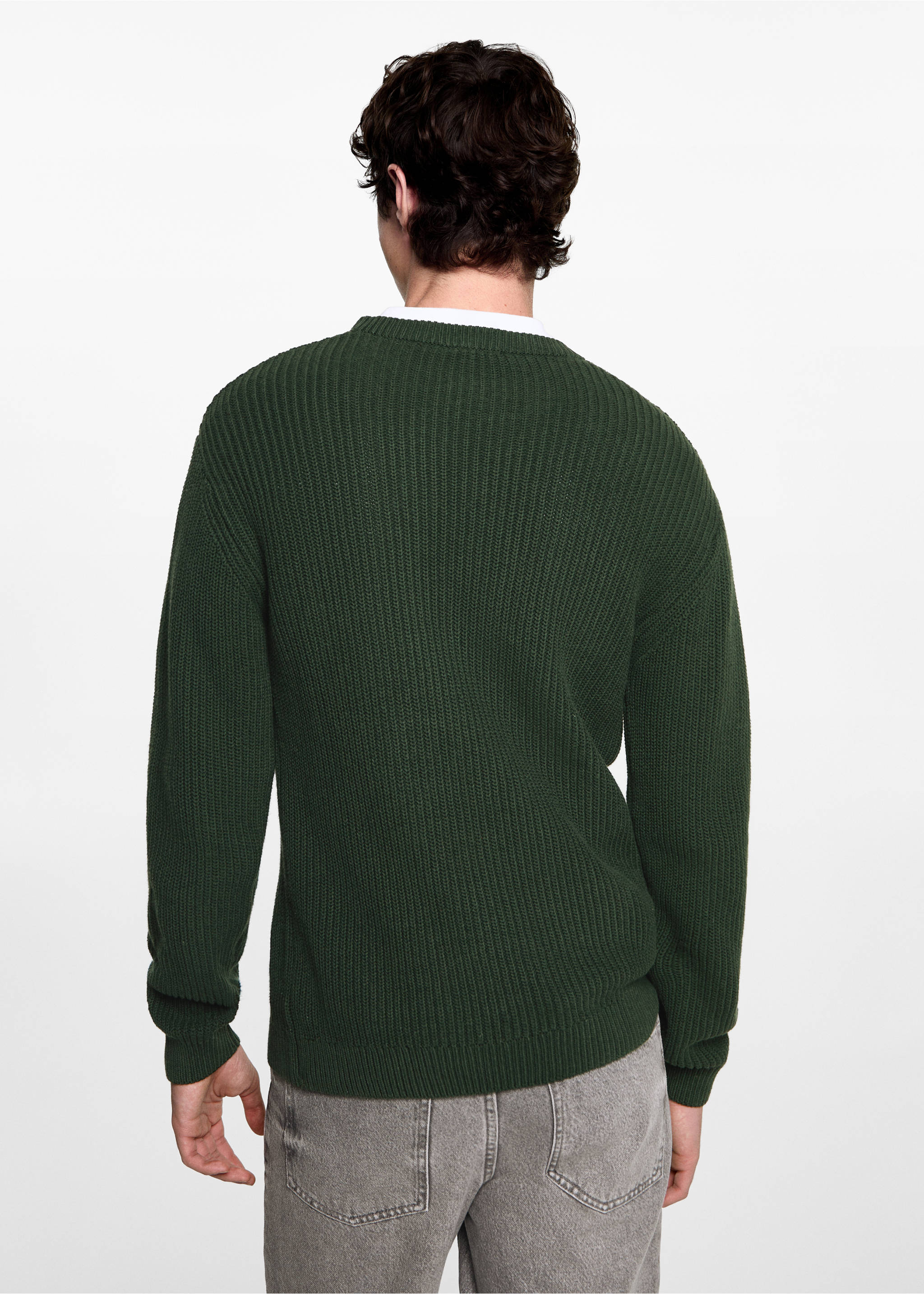 Ribbed cotton knitted sweater - Reverse of the article, Green. Ref: 77084760-00.