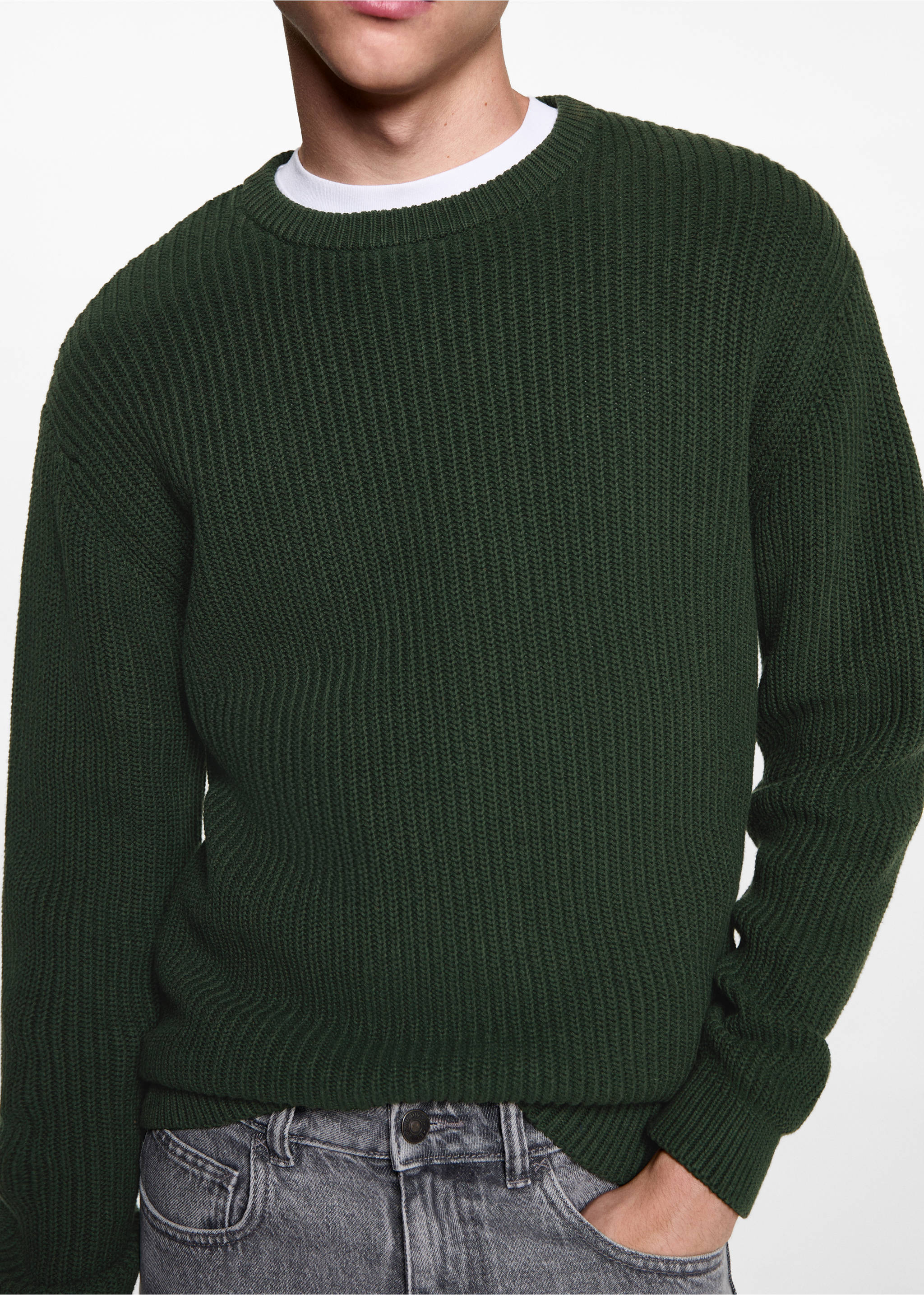 Ribbed cotton knitted sweater - Details of the article 6, Green. Ref: 77084760-00.