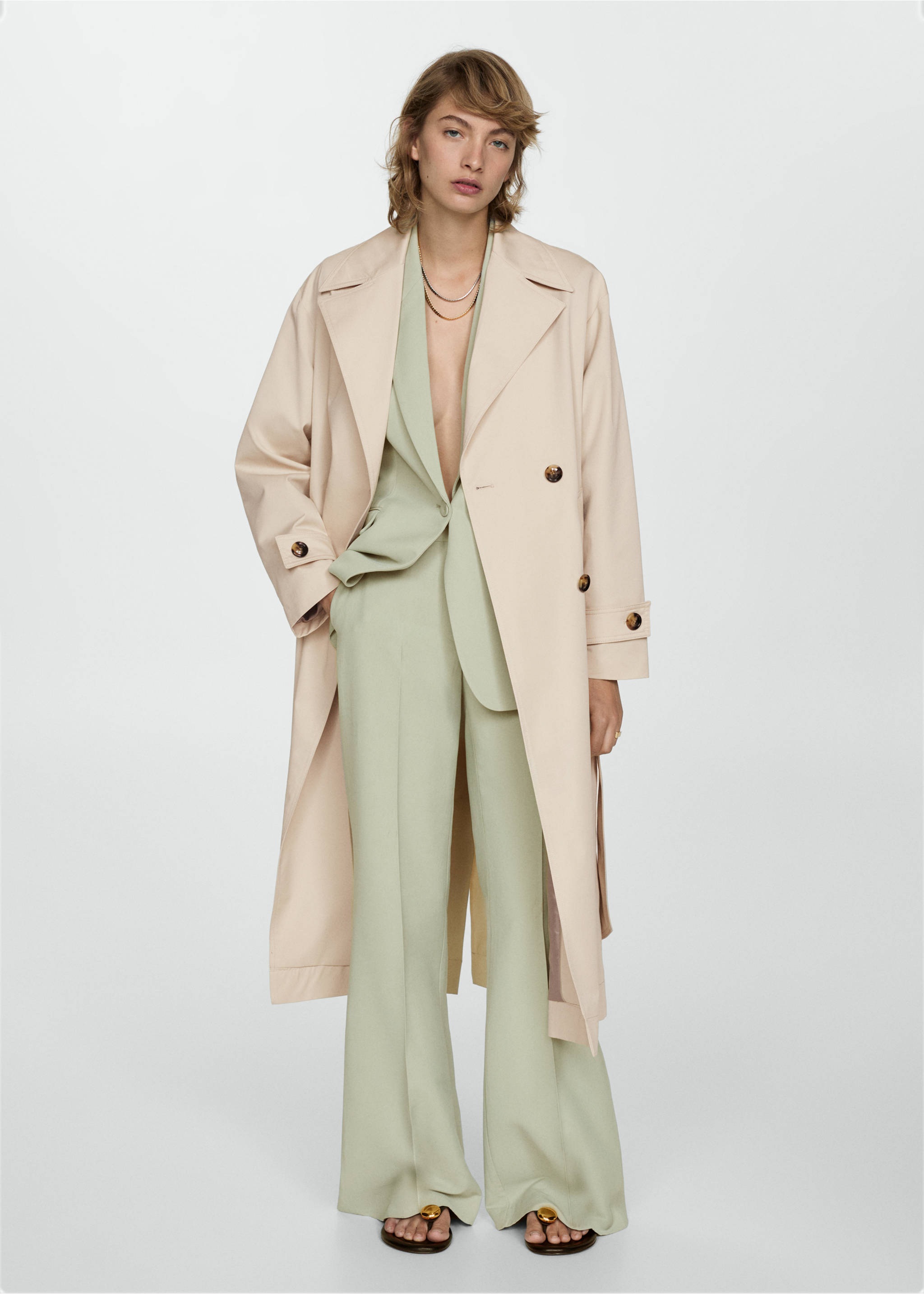 Trench long double boutonnage - Plan général, Beige. Ref: 77084762-00.